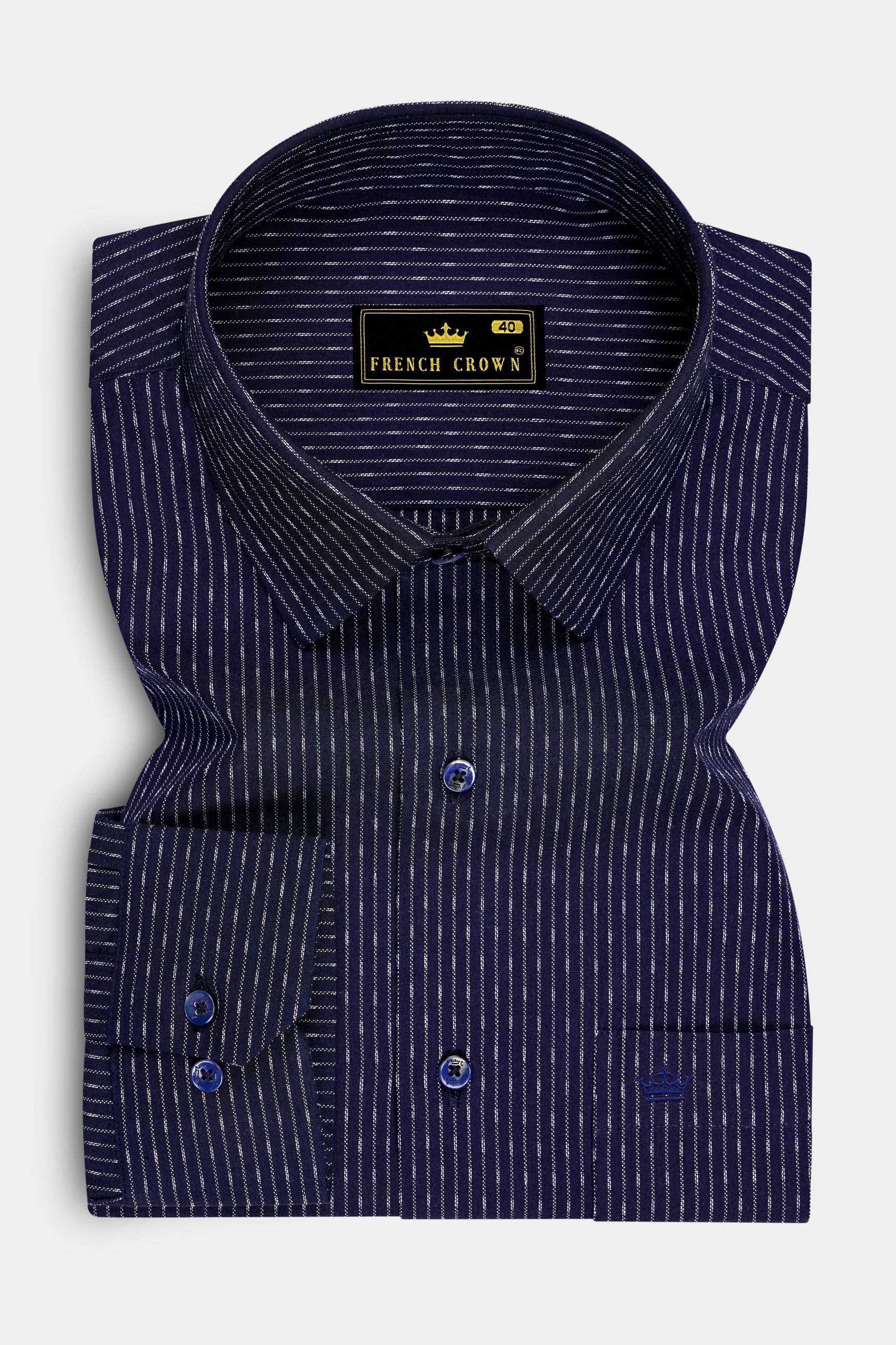 Orvian-Vulcan Blue Striped Dobby Textured Premium Giza Cotton Dress Shirt