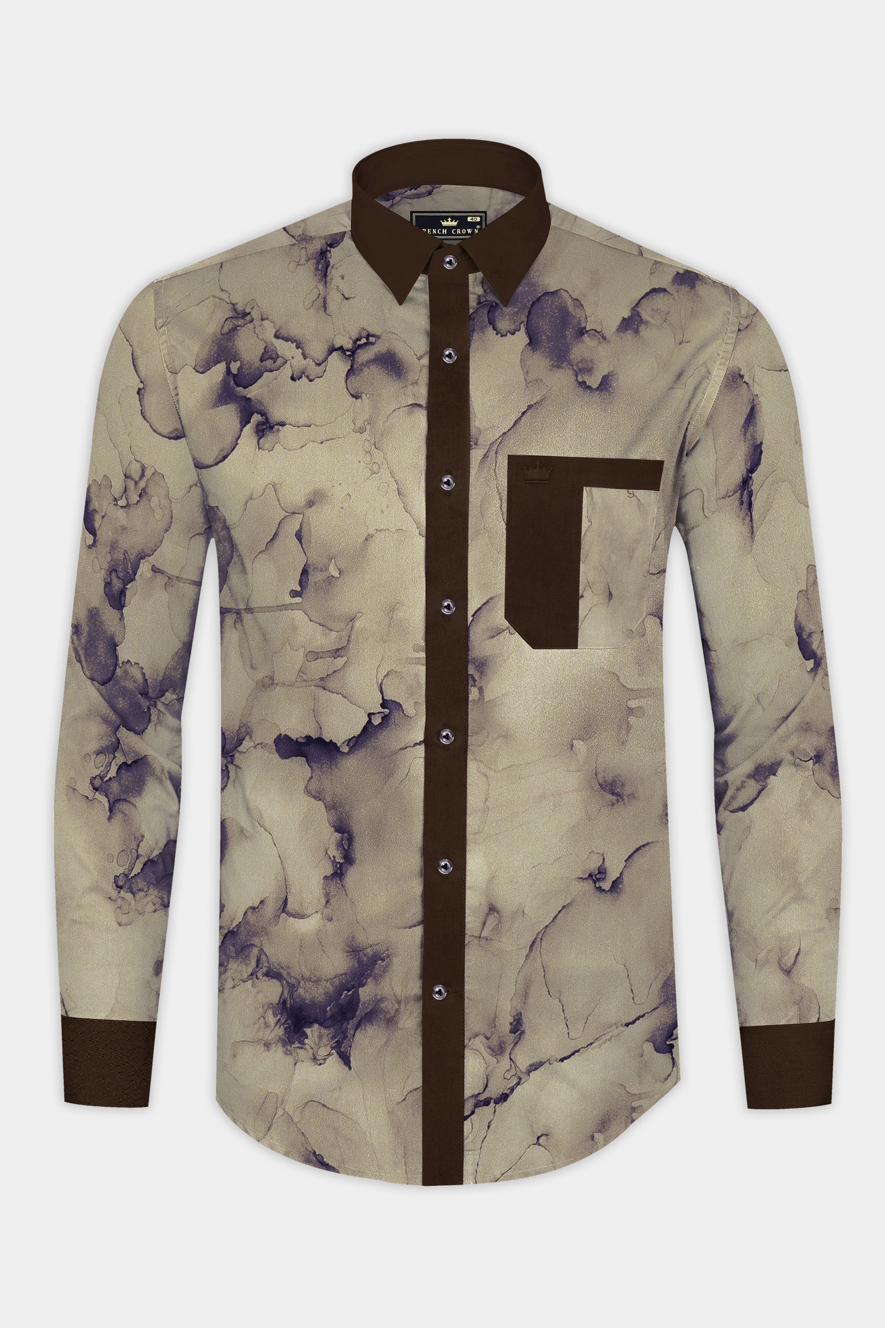 Bronivo-Gondola Brown And Tallow Cream Marble Printed Premium Cotton Designer Casual Shirt