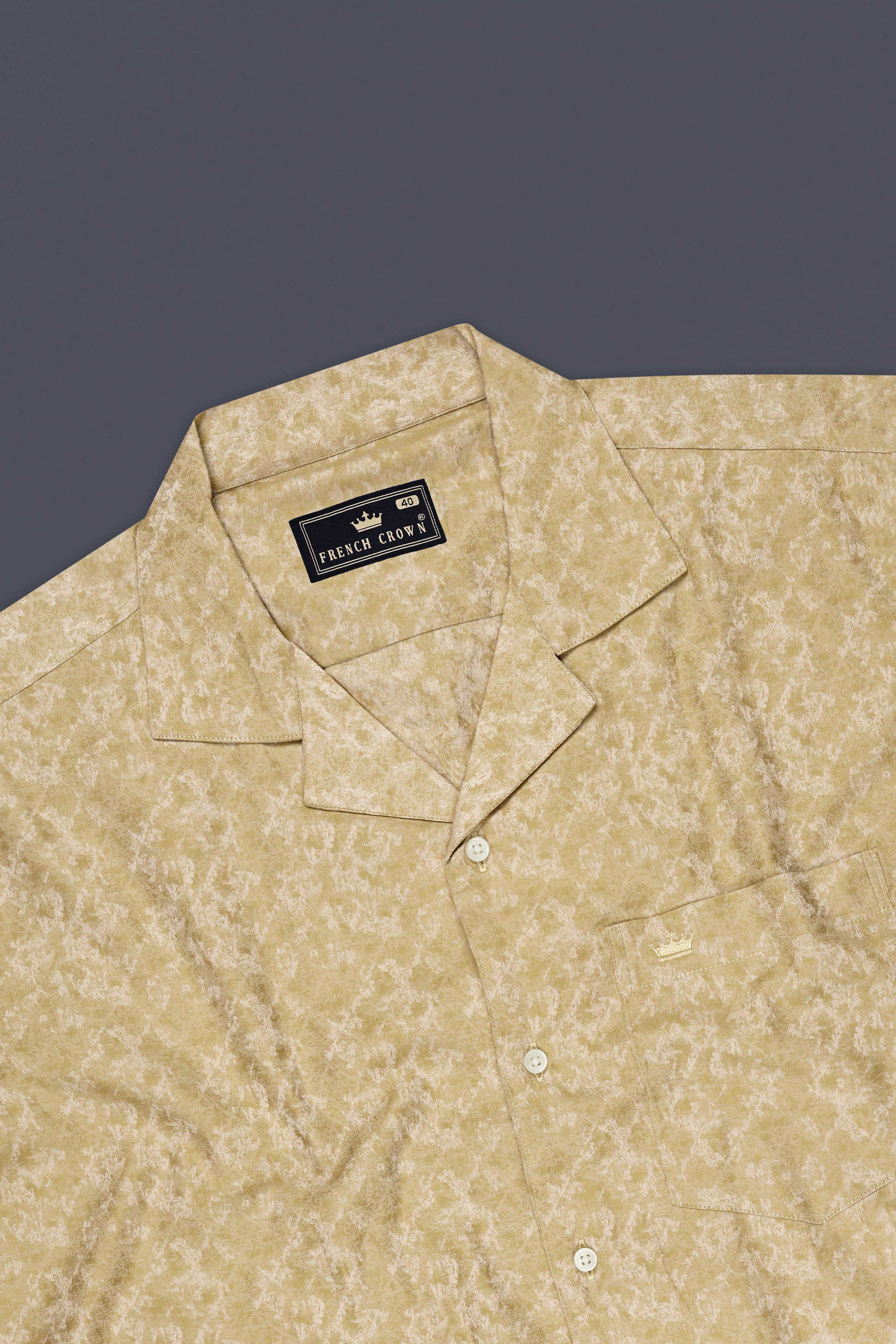 Soleil-Husk Yellow Vintage Jacquard Textured Premium Cotton Casual Shirt