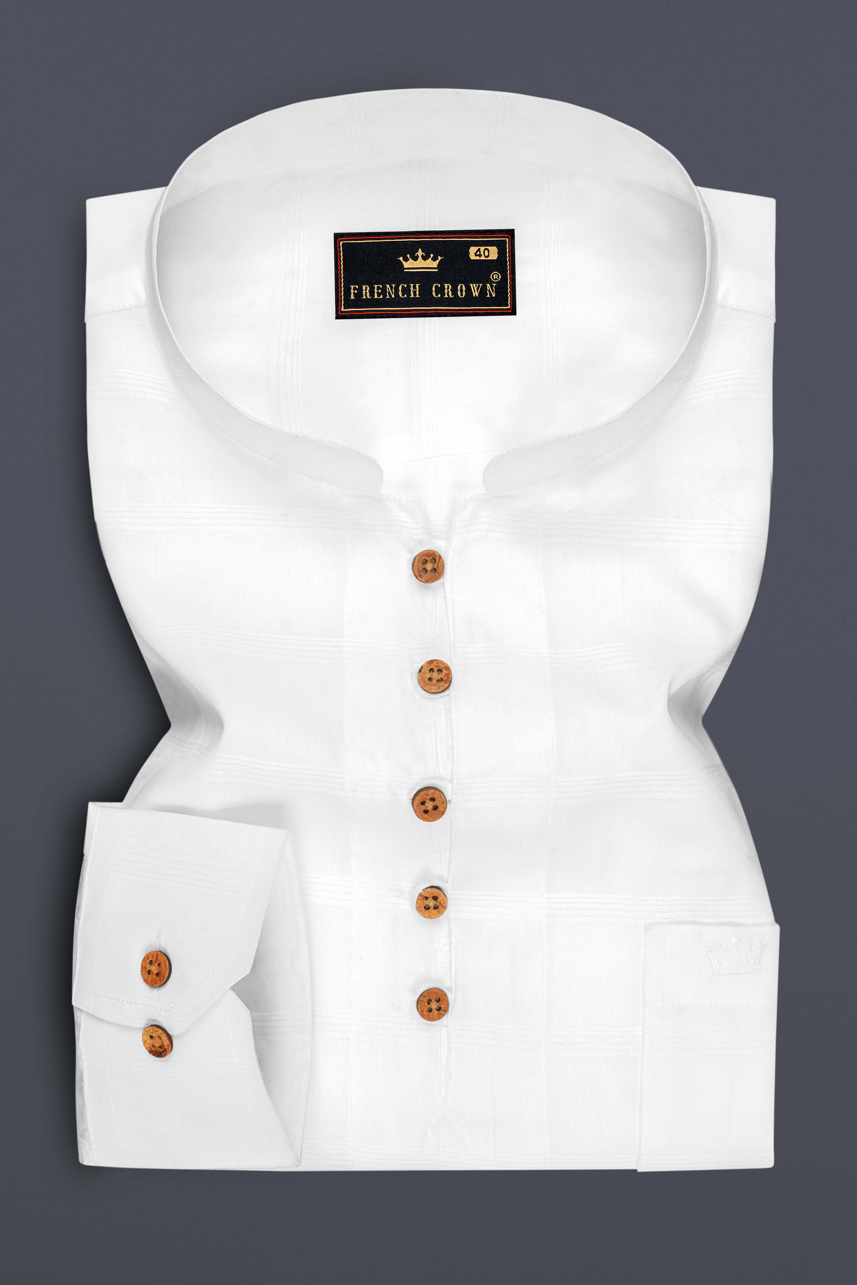 Vero-Bright White Striped Dobby Textured Premium Giza Cotton Casual Kurta Shirt