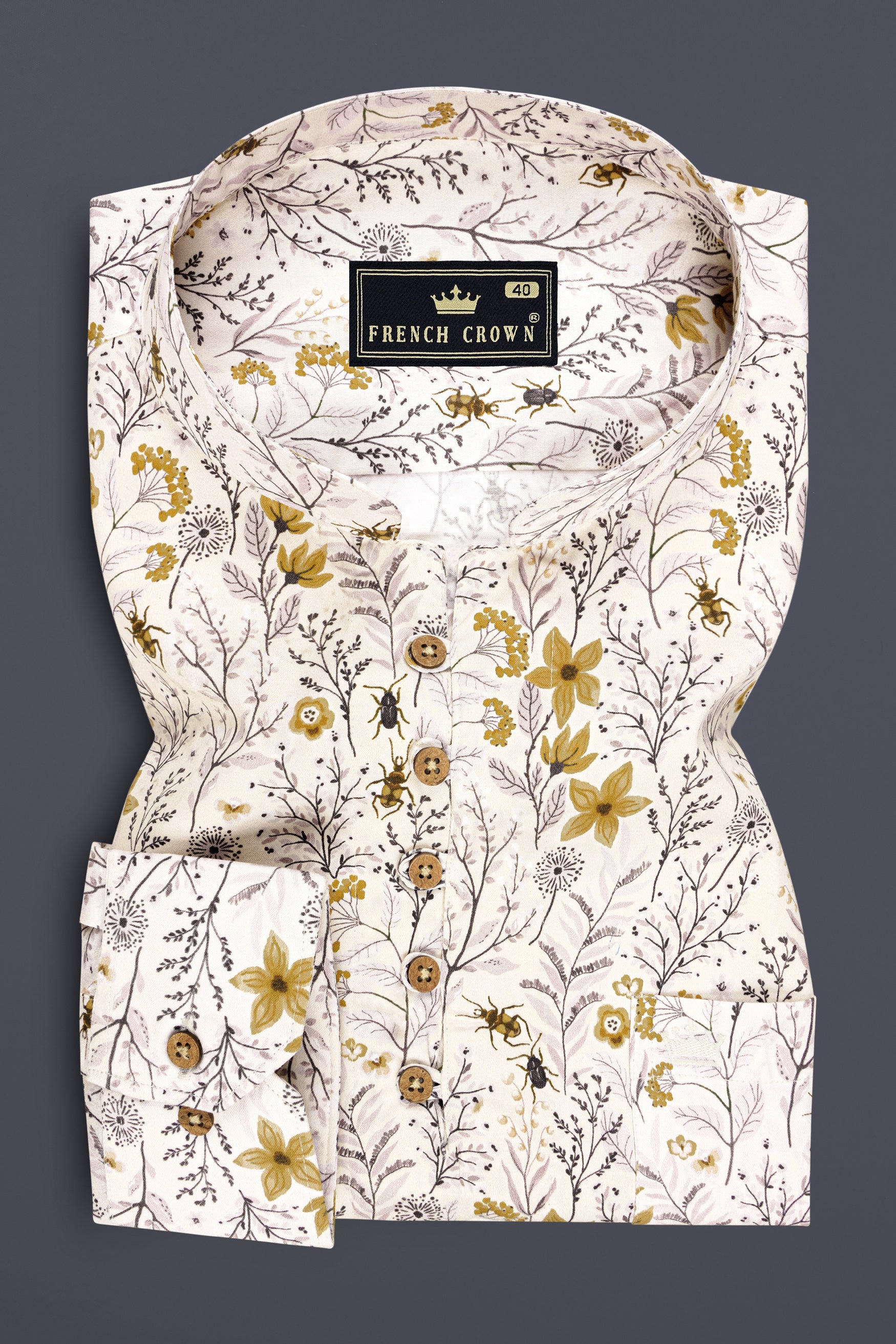 Caelric-Seashell Cream Inspired Floral Printed Subtle Sheen Super Soft Premium Cotton Casual Kurta Shirt