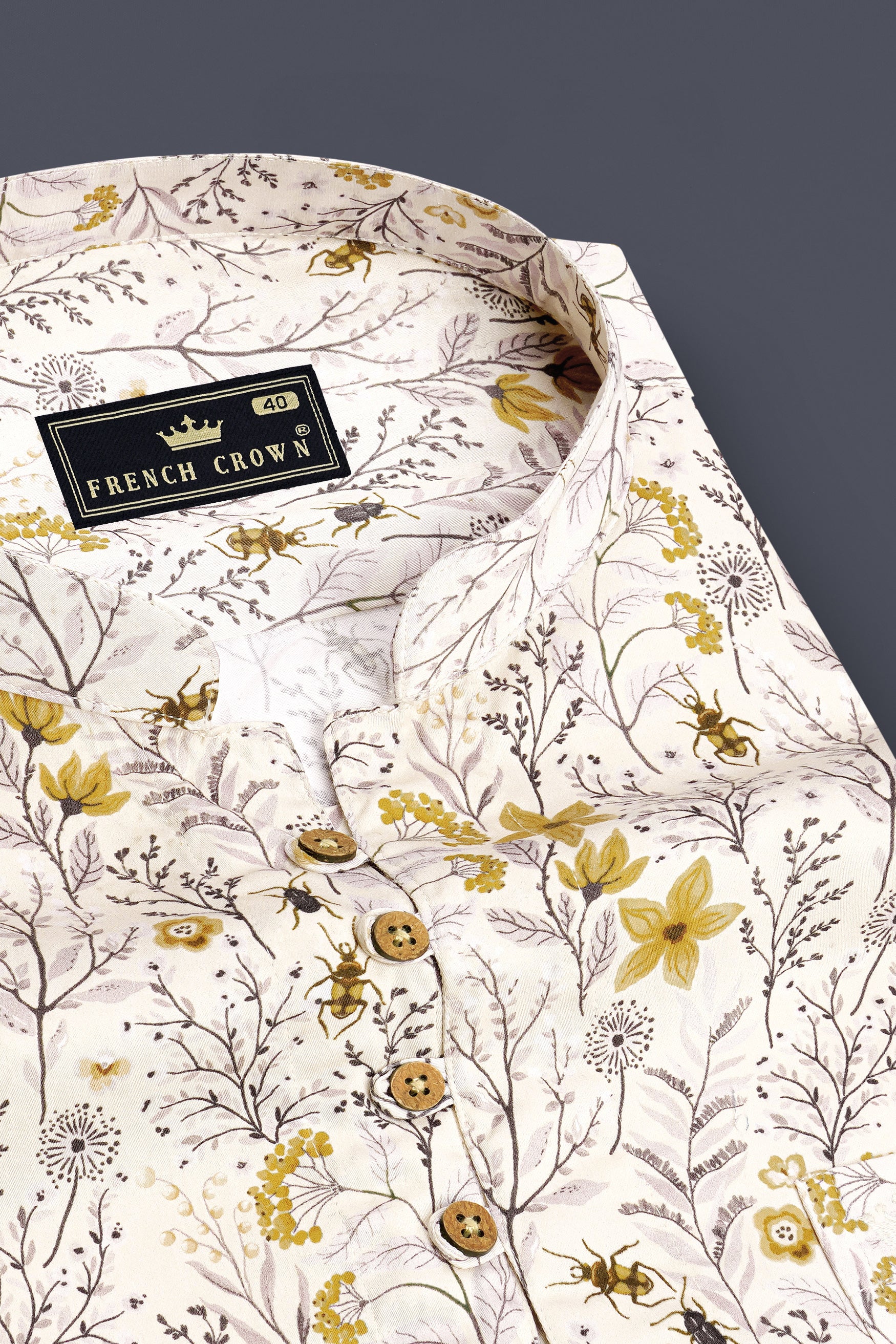 Caelric-Seashell Cream Inspired Floral Printed Subtle Sheen Super Soft Premium Cotton Casual Kurta Shirt