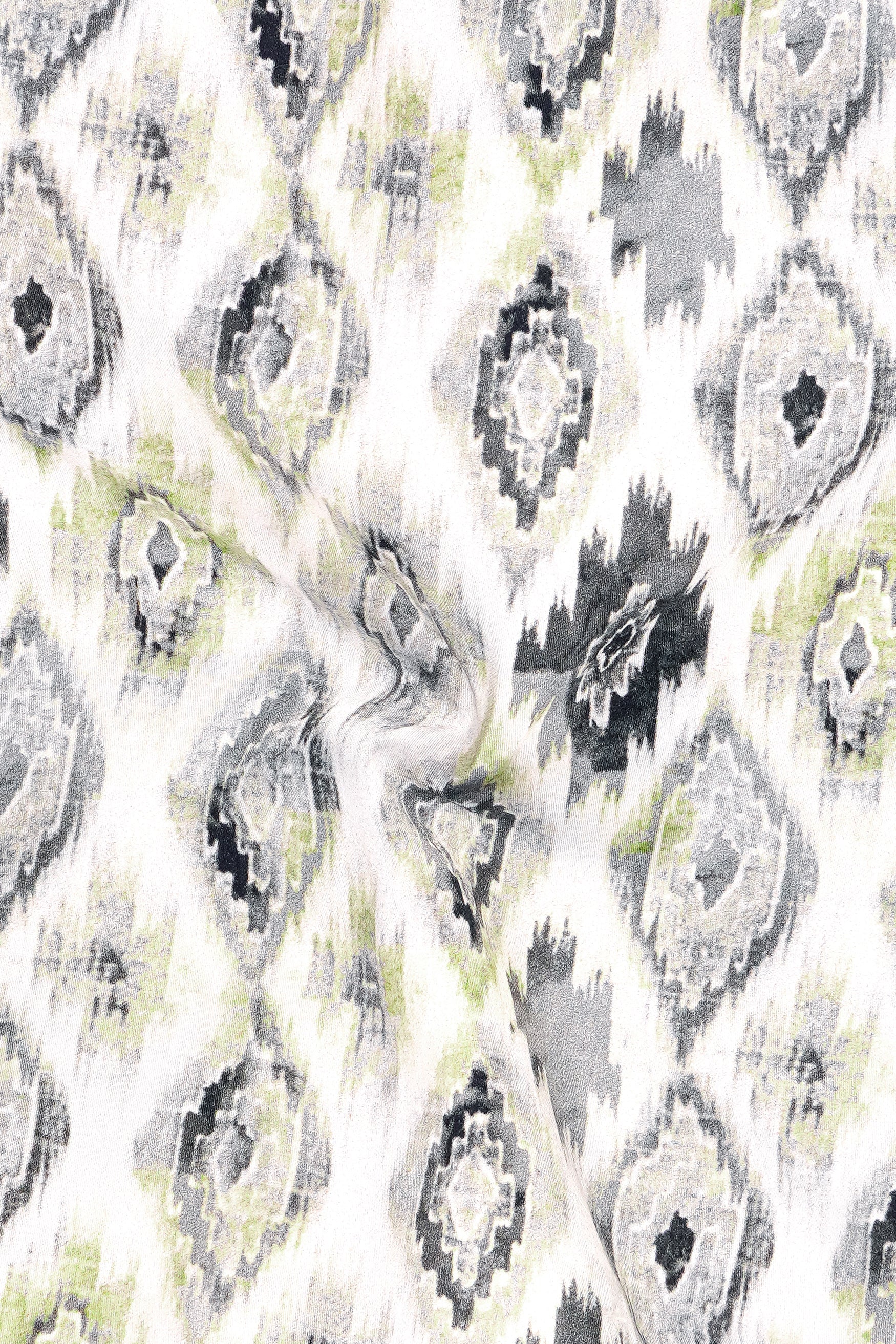 Ikzari-Bright White Tribal Ikat Printed Subtle Sheen Super Soft Premium Cotton Dress Shirt