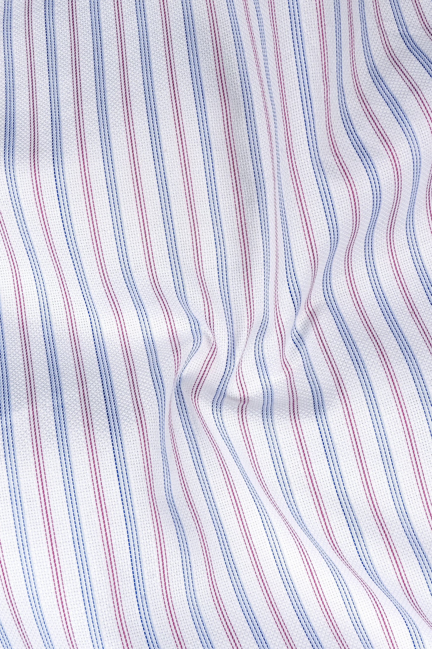 Strivon-Bright White And Catalina Blue Multicolour Striped Dobby Premium Giza Cotton Formal Shirt