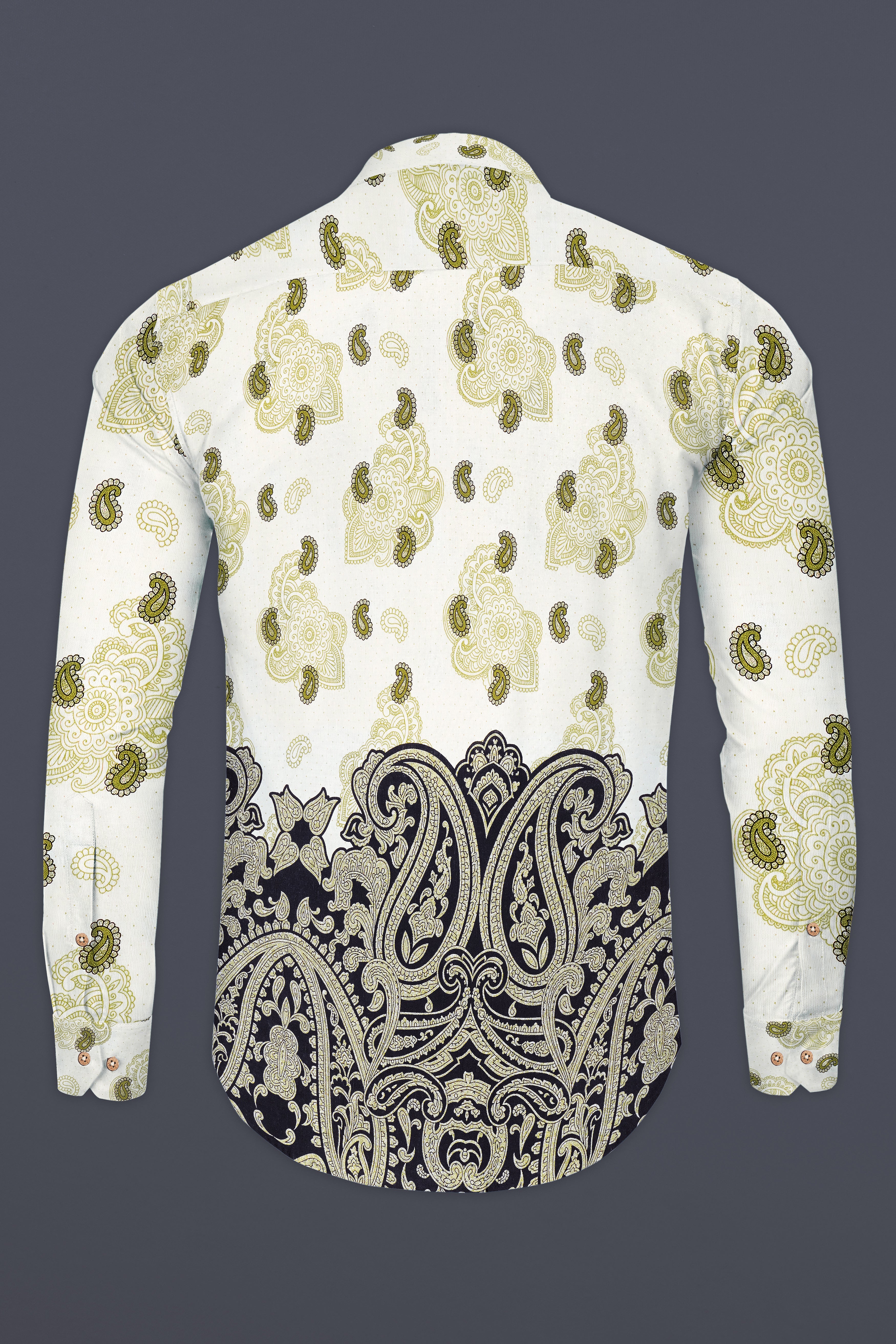 Paisano-Spring Cream And Husk Green Paisley Printed Luxurious Linen Casual Shirt