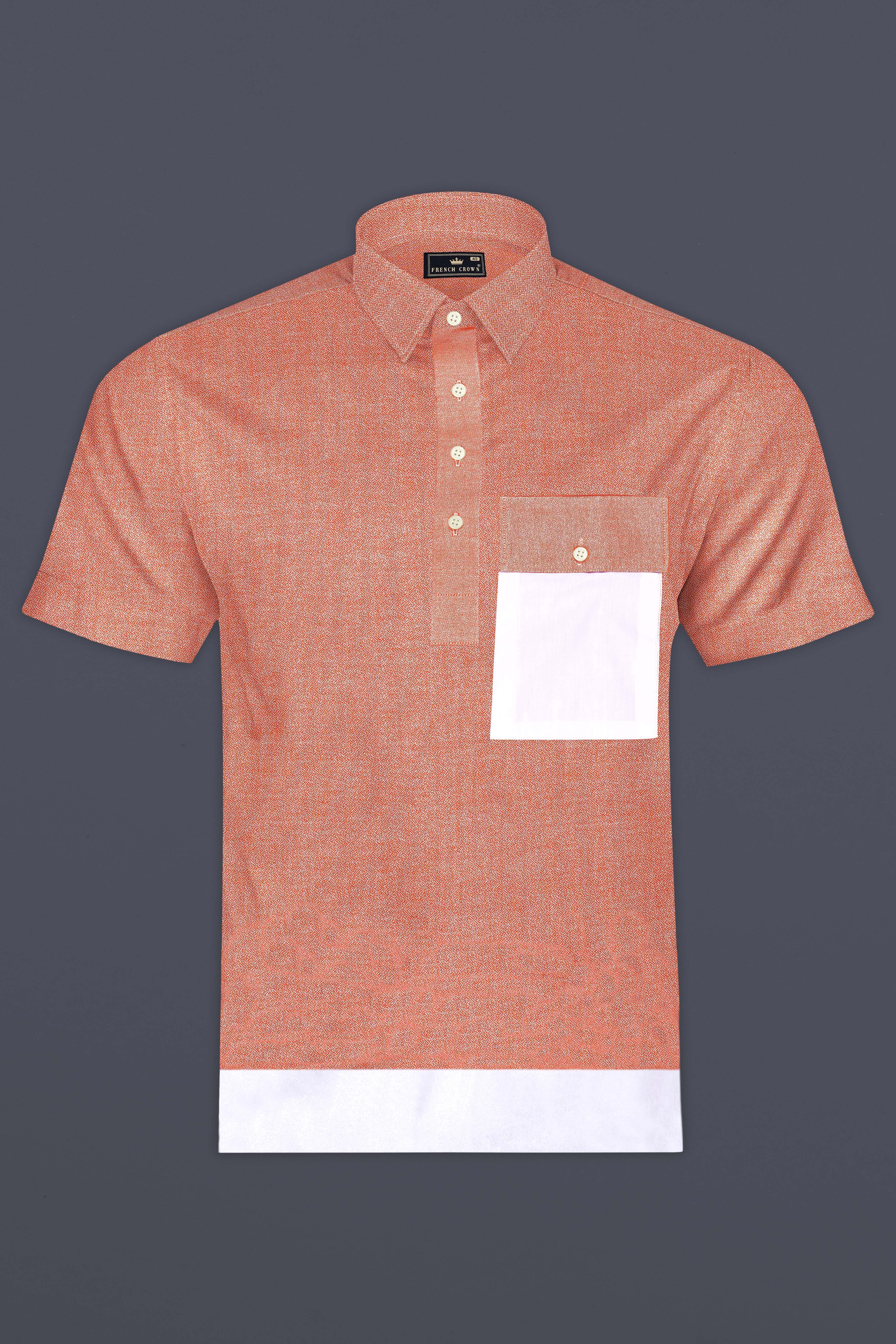 Arvino-Salmon Orange Dobby Textured Premium Giza Cotton Casual Designer Shirt