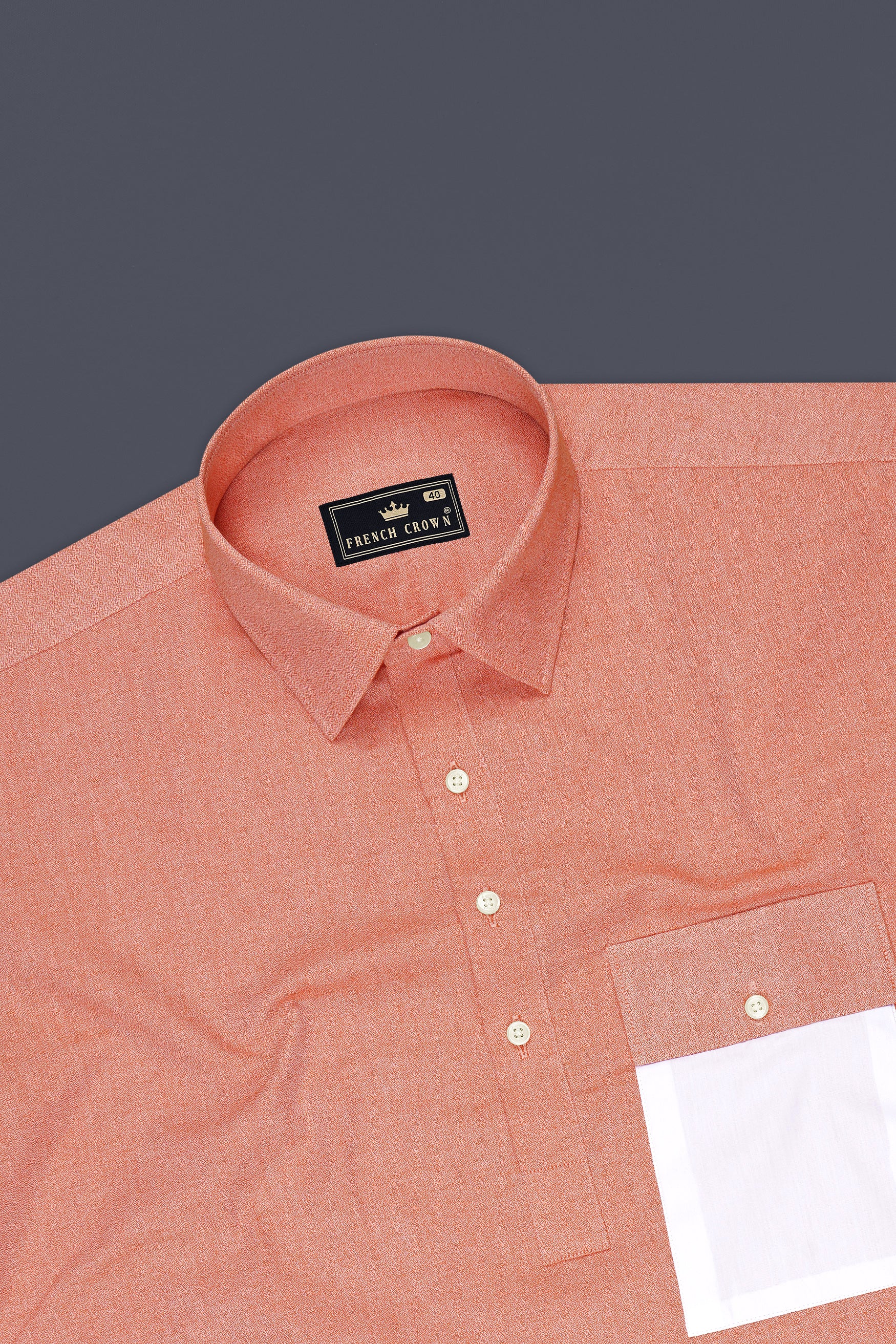 Arvino-Salmon Orange Dobby Textured Premium Giza Cotton Casual Designer Shirt
