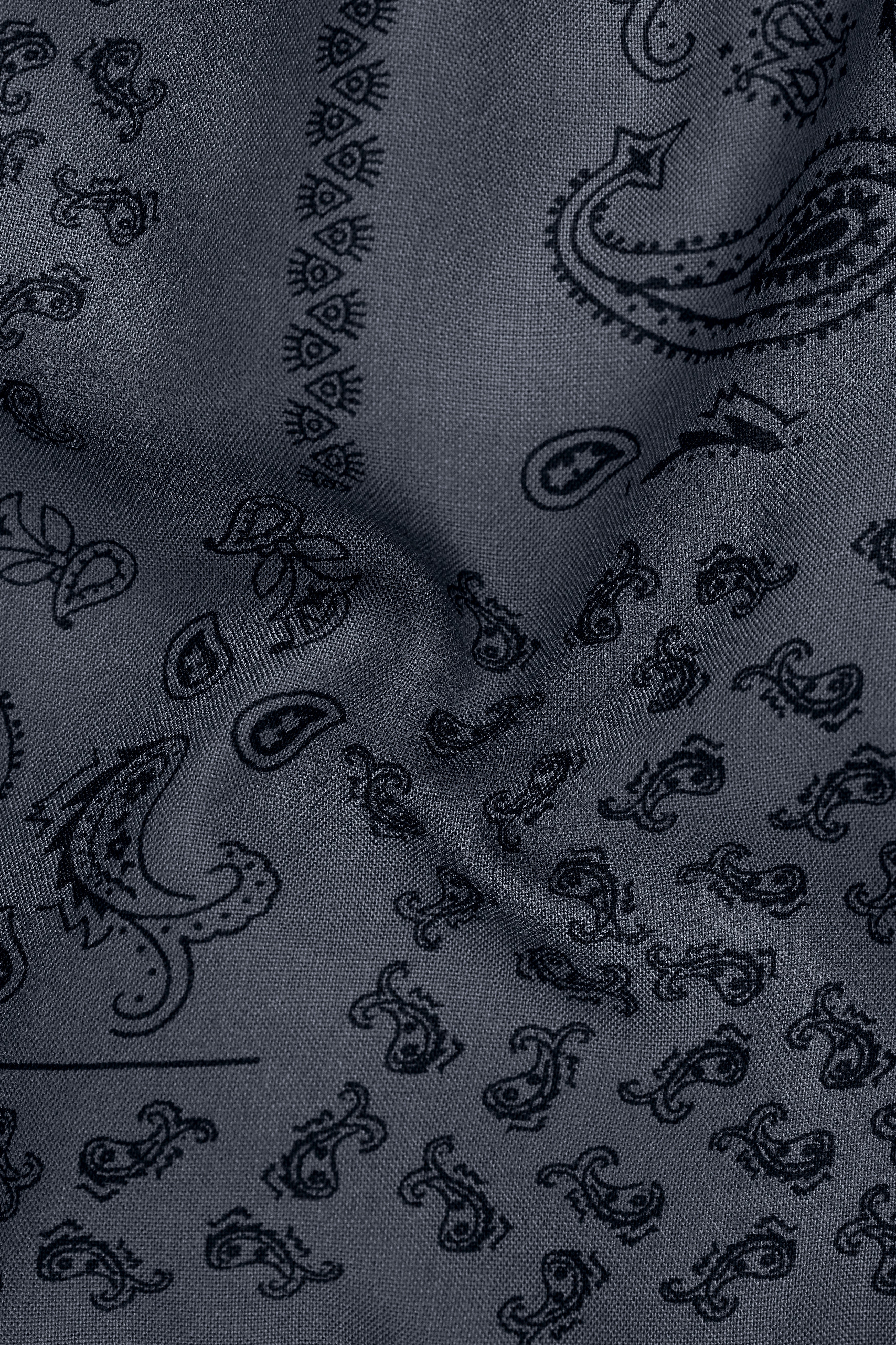 Serein-Mulled Gray Paisley Printed Super Soft Tencel Casual Shirt