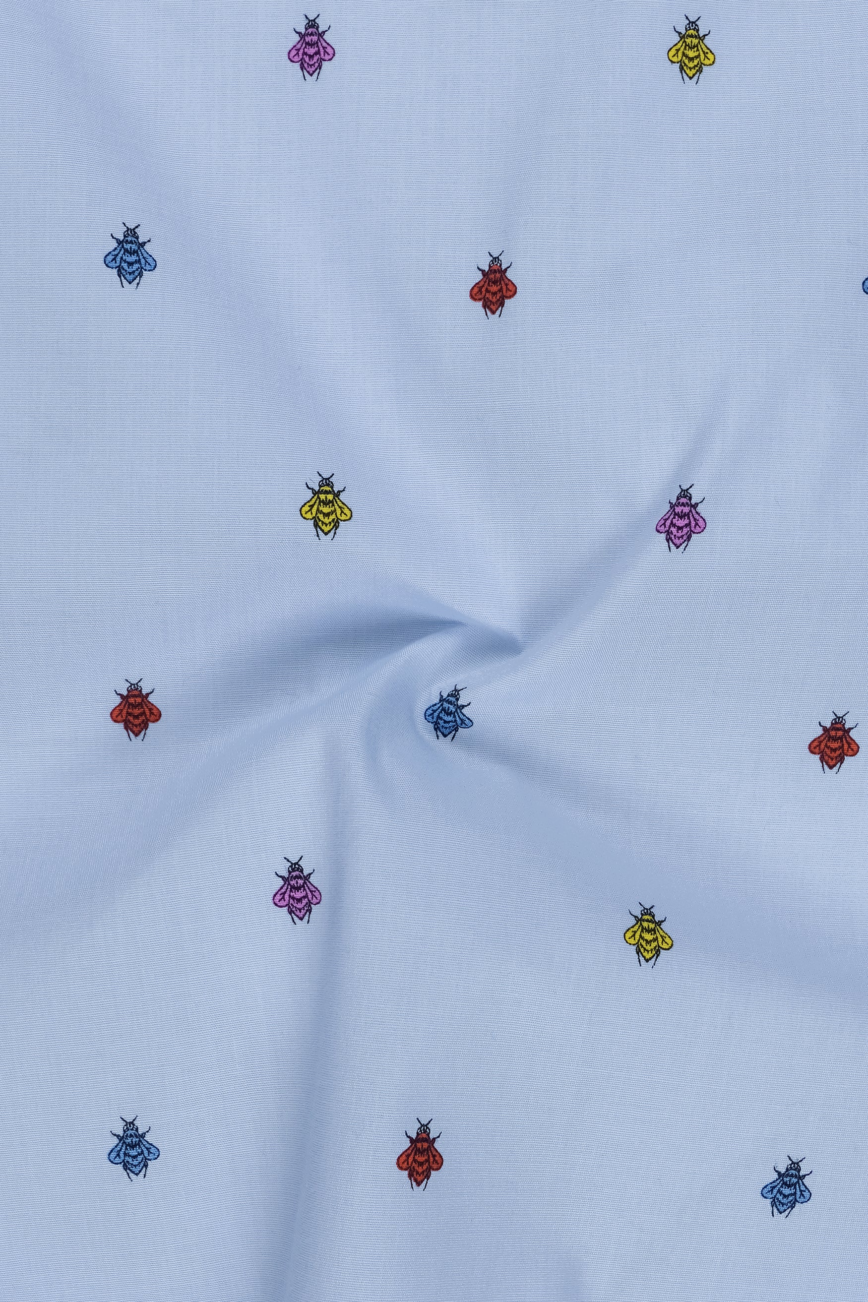 Lunair-Carolina Blue Insect Motif Printed Premium Cotton Casual Shirt