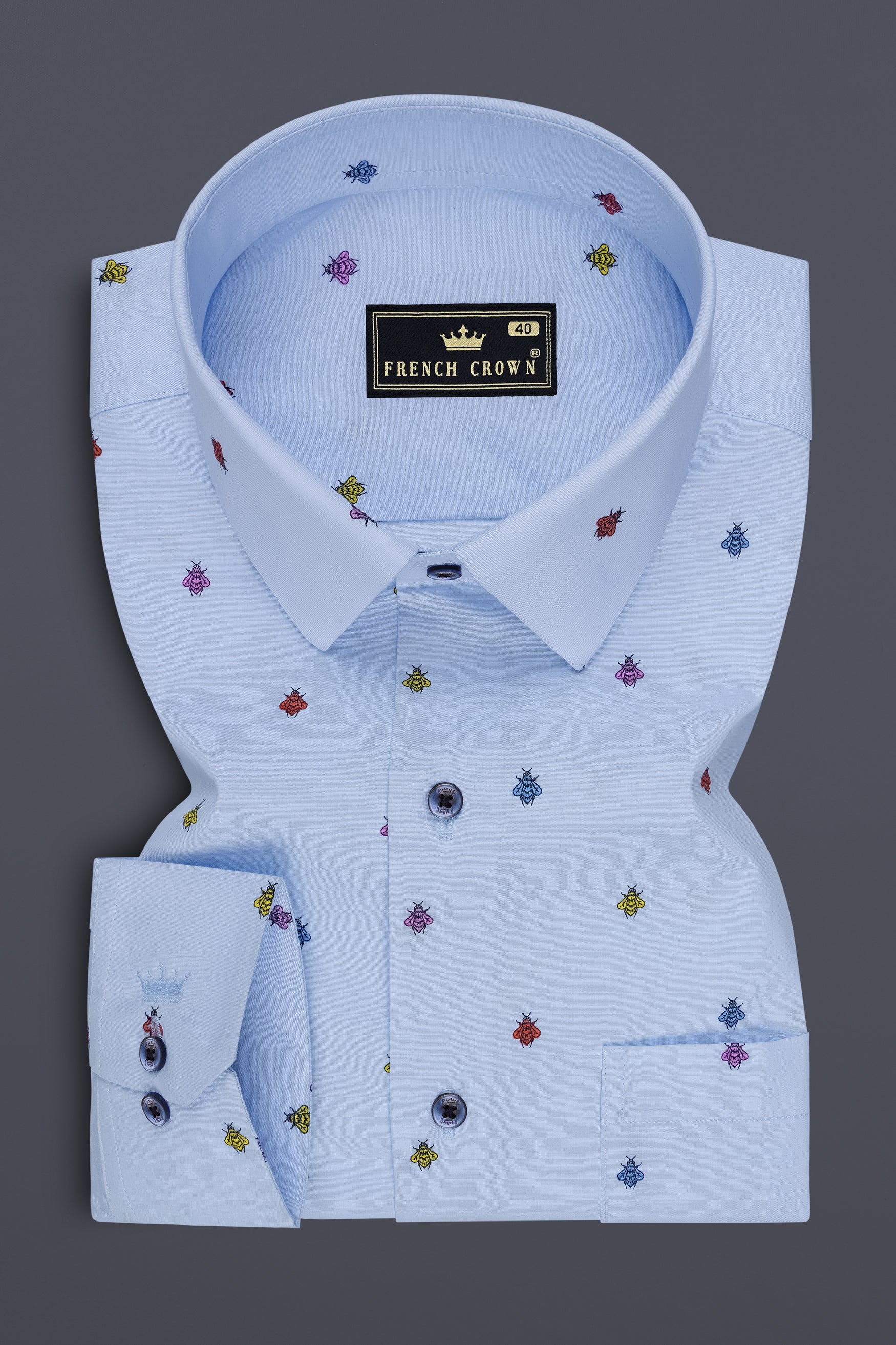 Lunair-Carolina Blue Insect Motif Printed Premium Cotton Casual Shirt