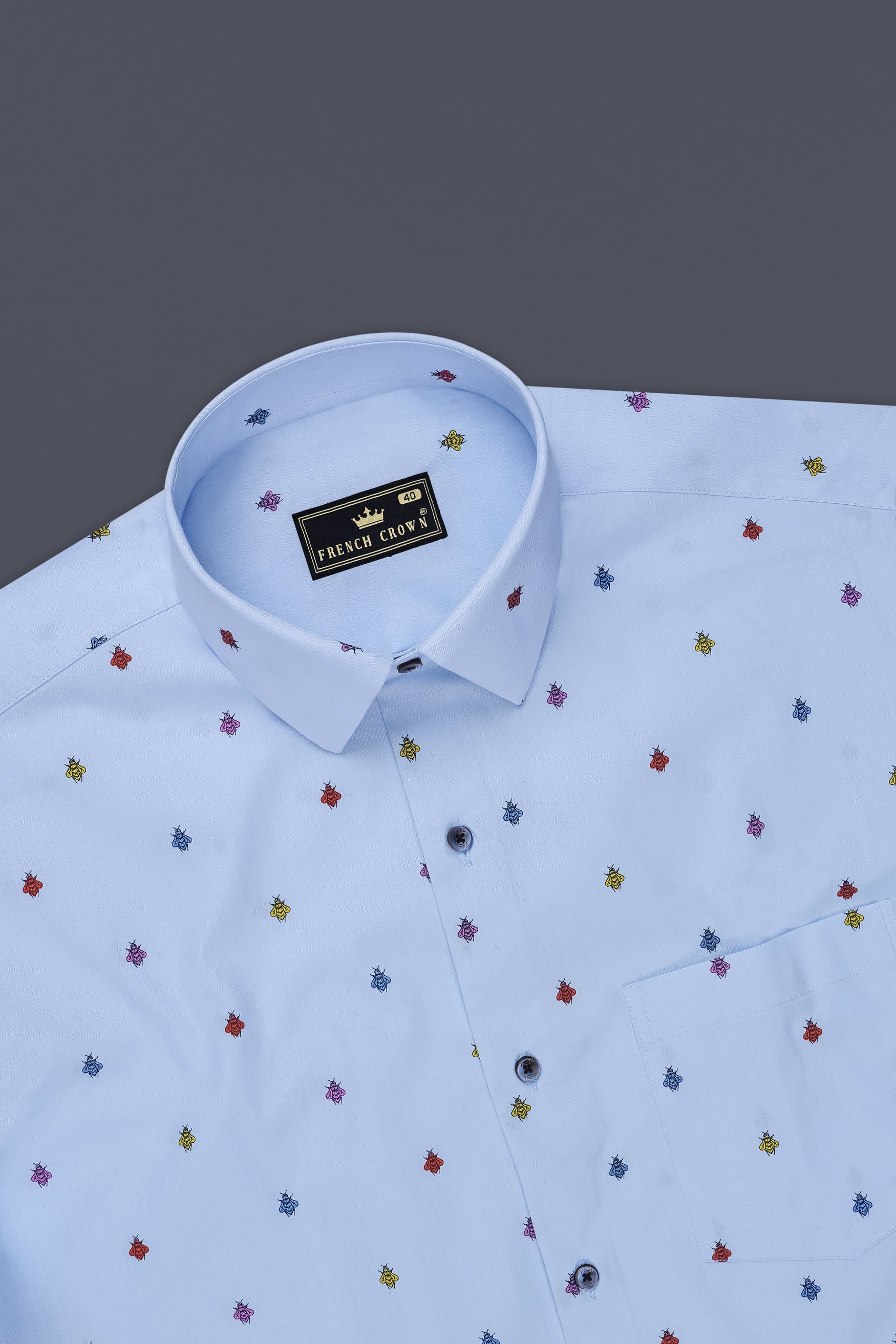 Lunair-Carolina Blue Insect Motif Printed Premium Cotton Casual Shirt