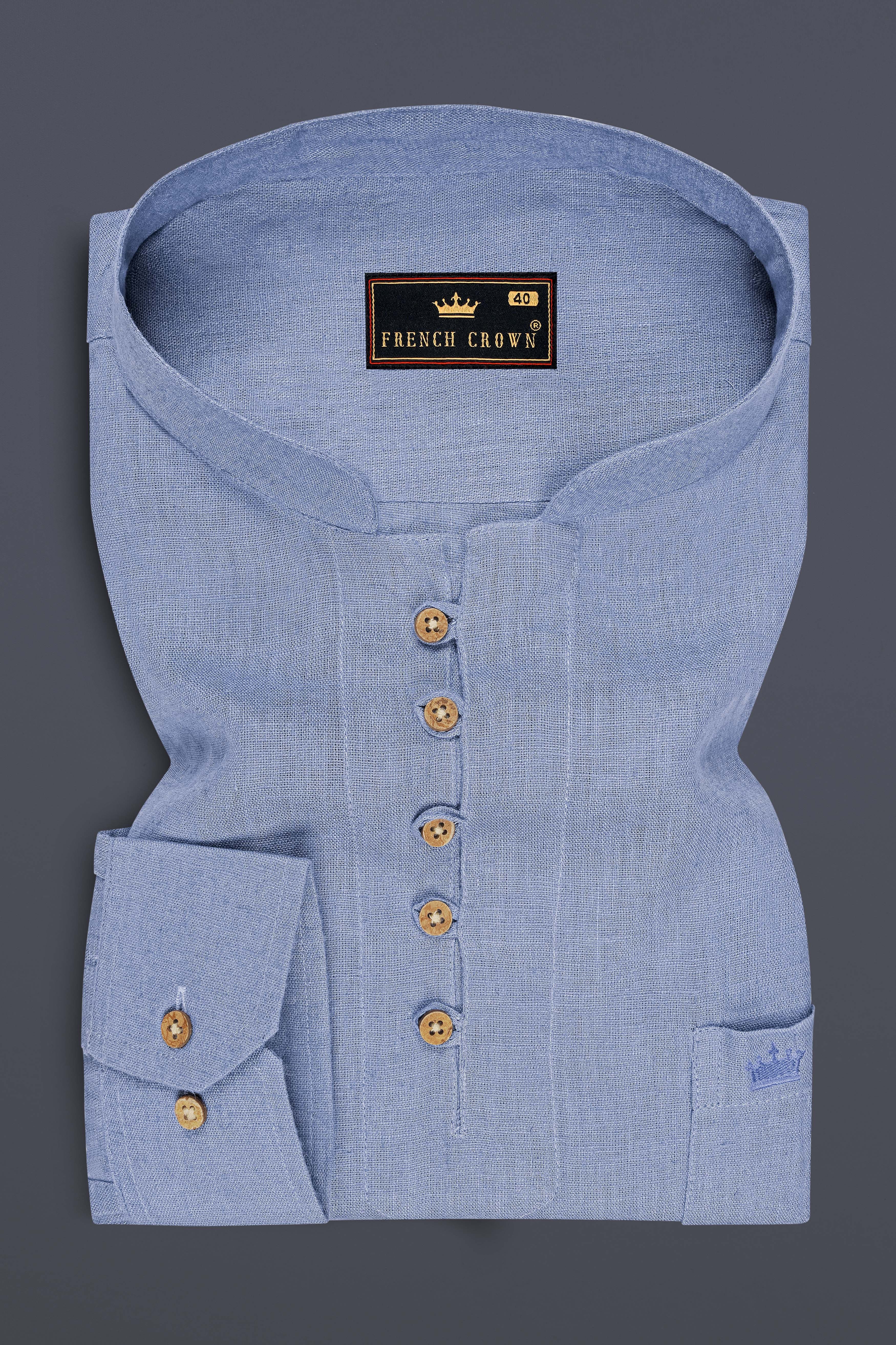 Elara-Periwinkle Blue Luxurious Linen Casual Kurta Shirt