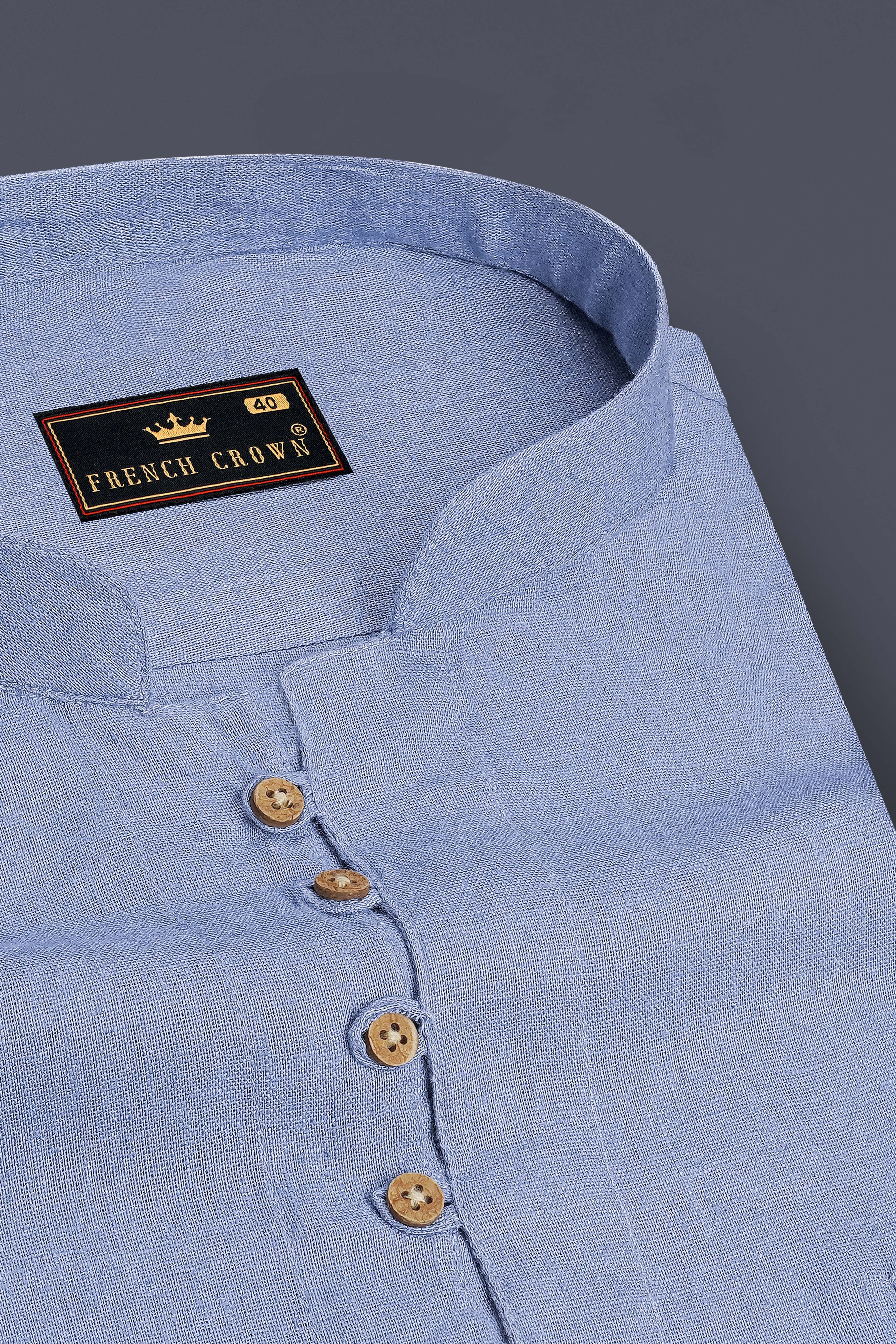 Elara-Periwinkle Blue Luxurious Linen Casual Kurta Shirt