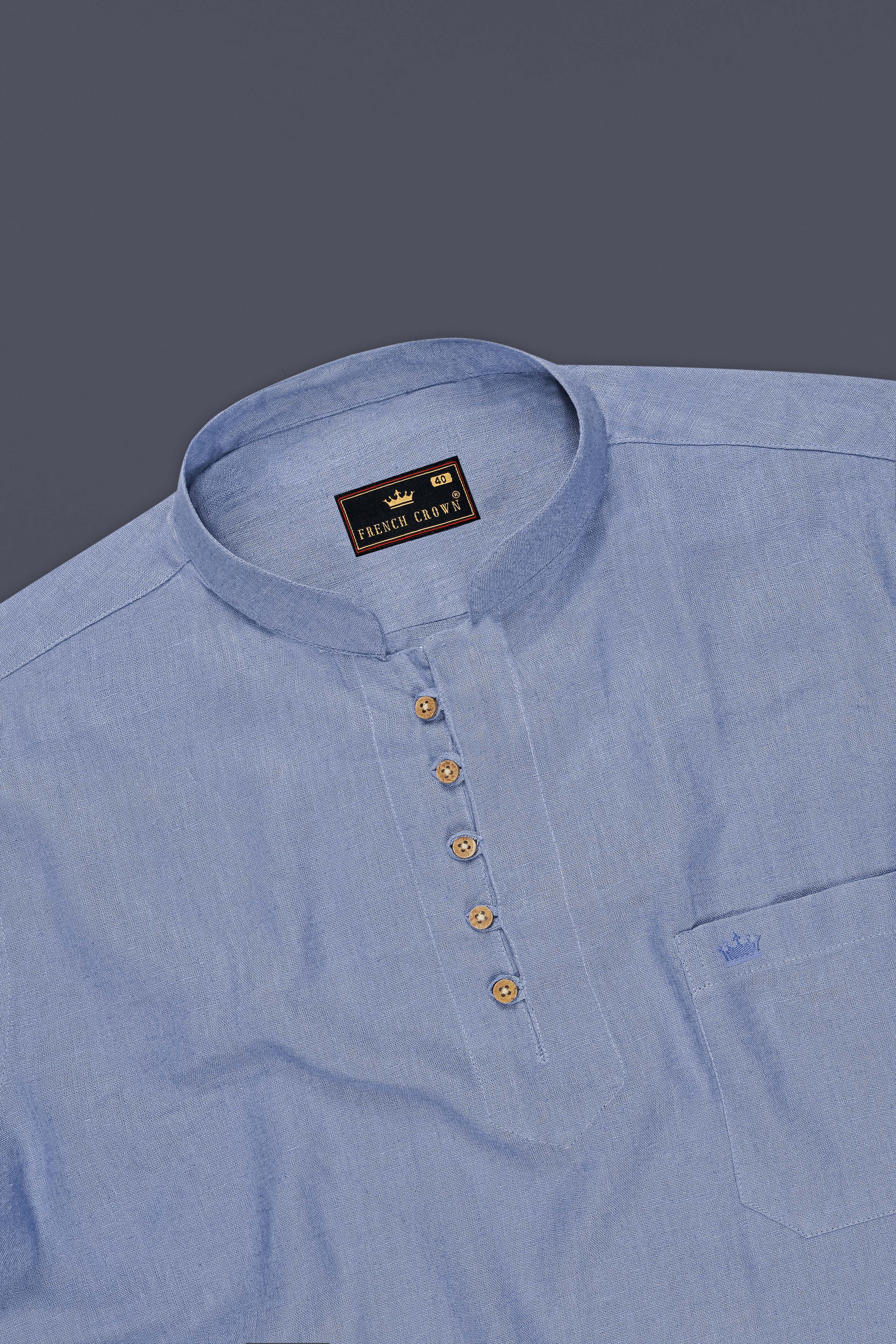 Elara-Periwinkle Blue Luxurious Linen Casual Kurta Shirt
