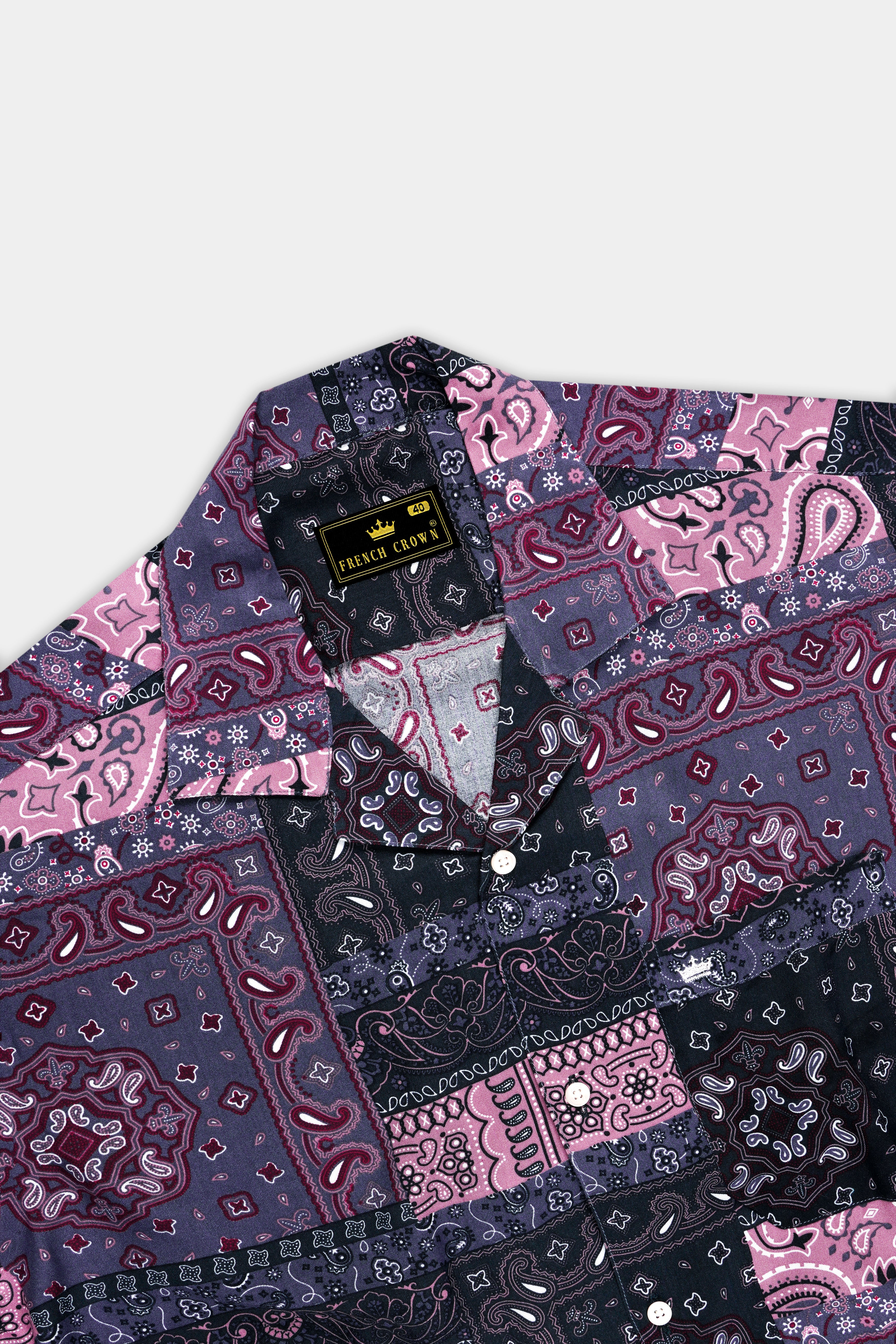Voyage-Carissma Pink And Ship Gray Bandana Printed Super Soft Tencel Casual Shirt