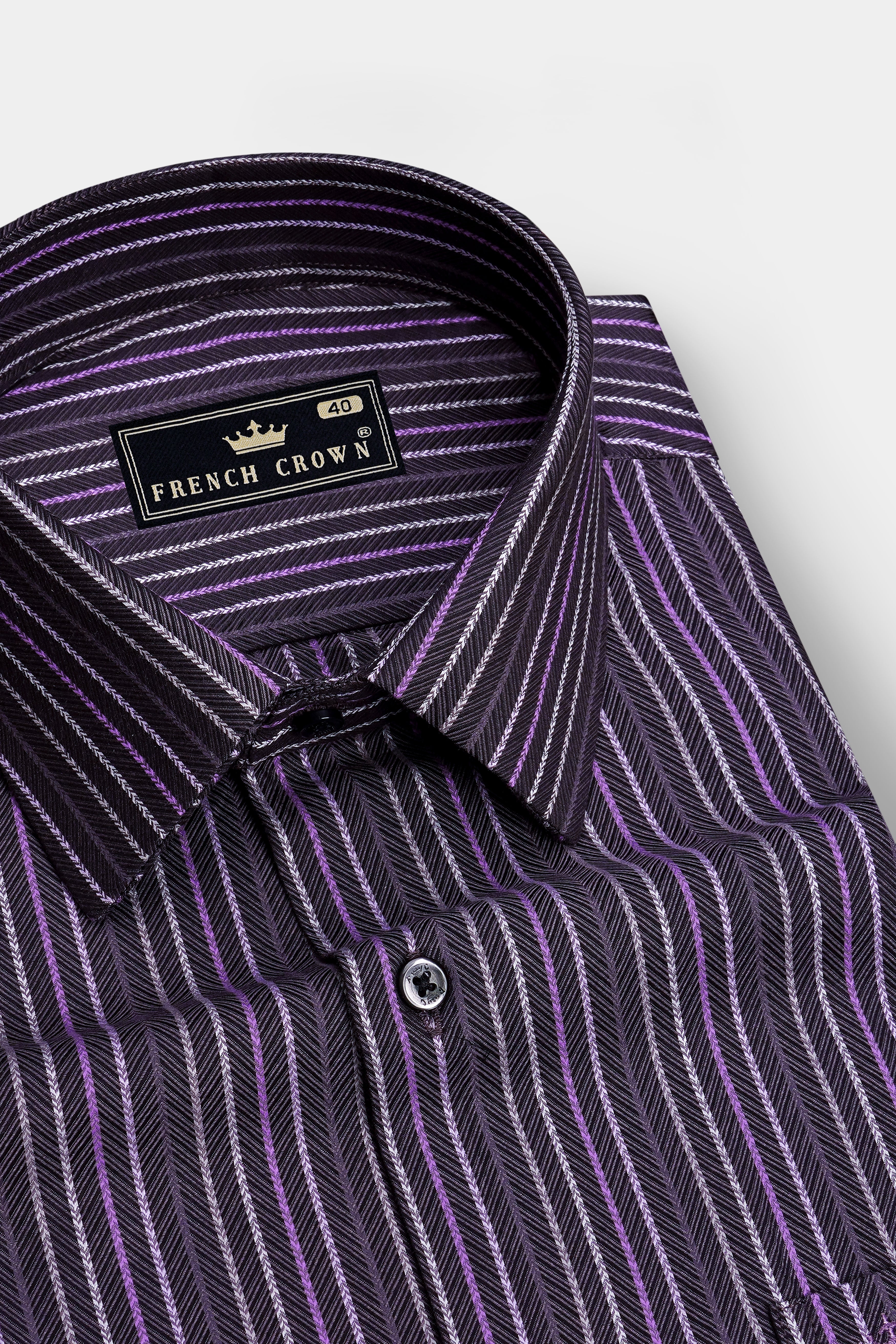 Majesty-Baltic Purple Herringbone Striped Dobby Premium Giza Cotton Dress Shirt