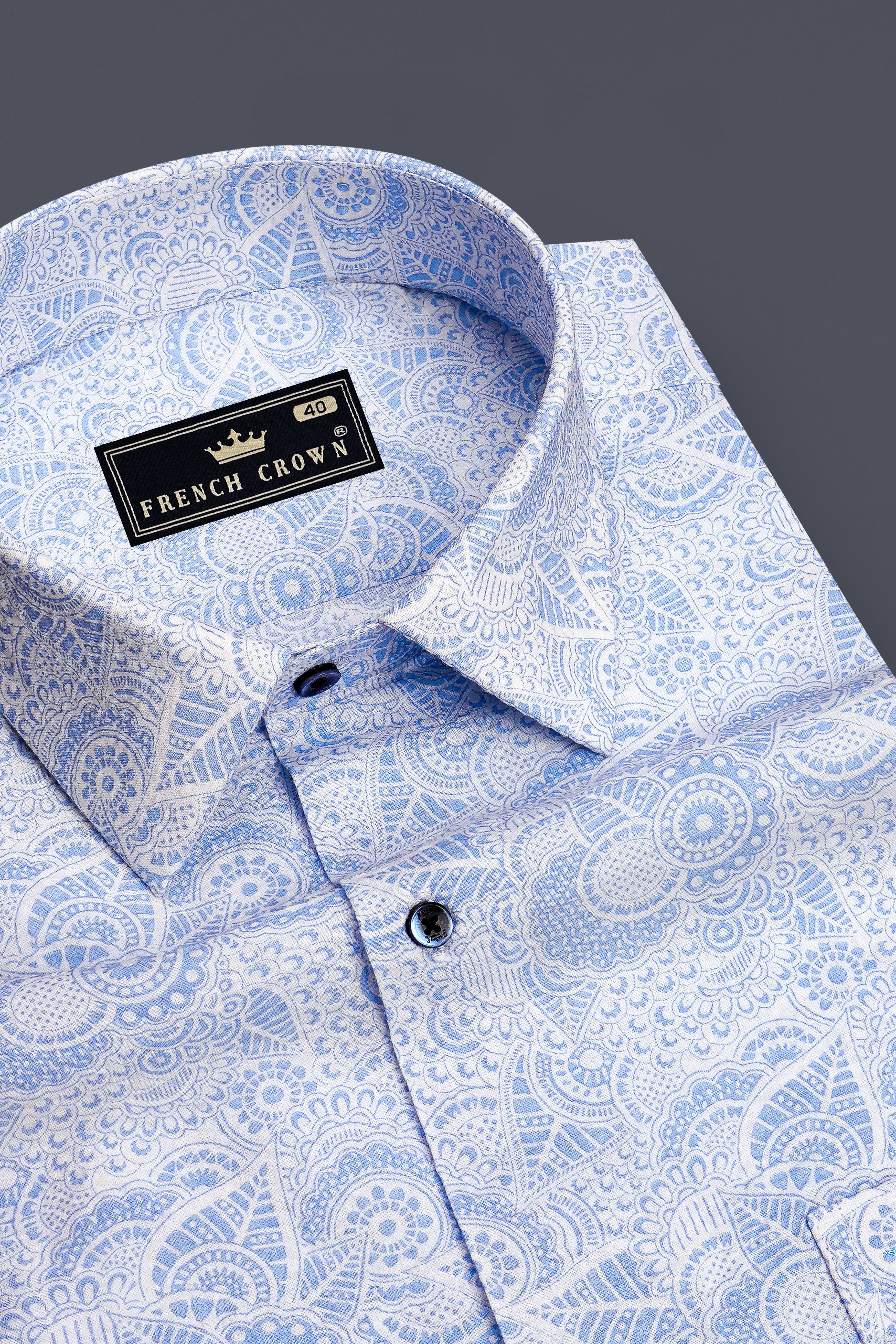 Lunara-Moonstone Blue Floral Paisley Printed Seersucker Super Soft Premium Cotton Casual Shirt