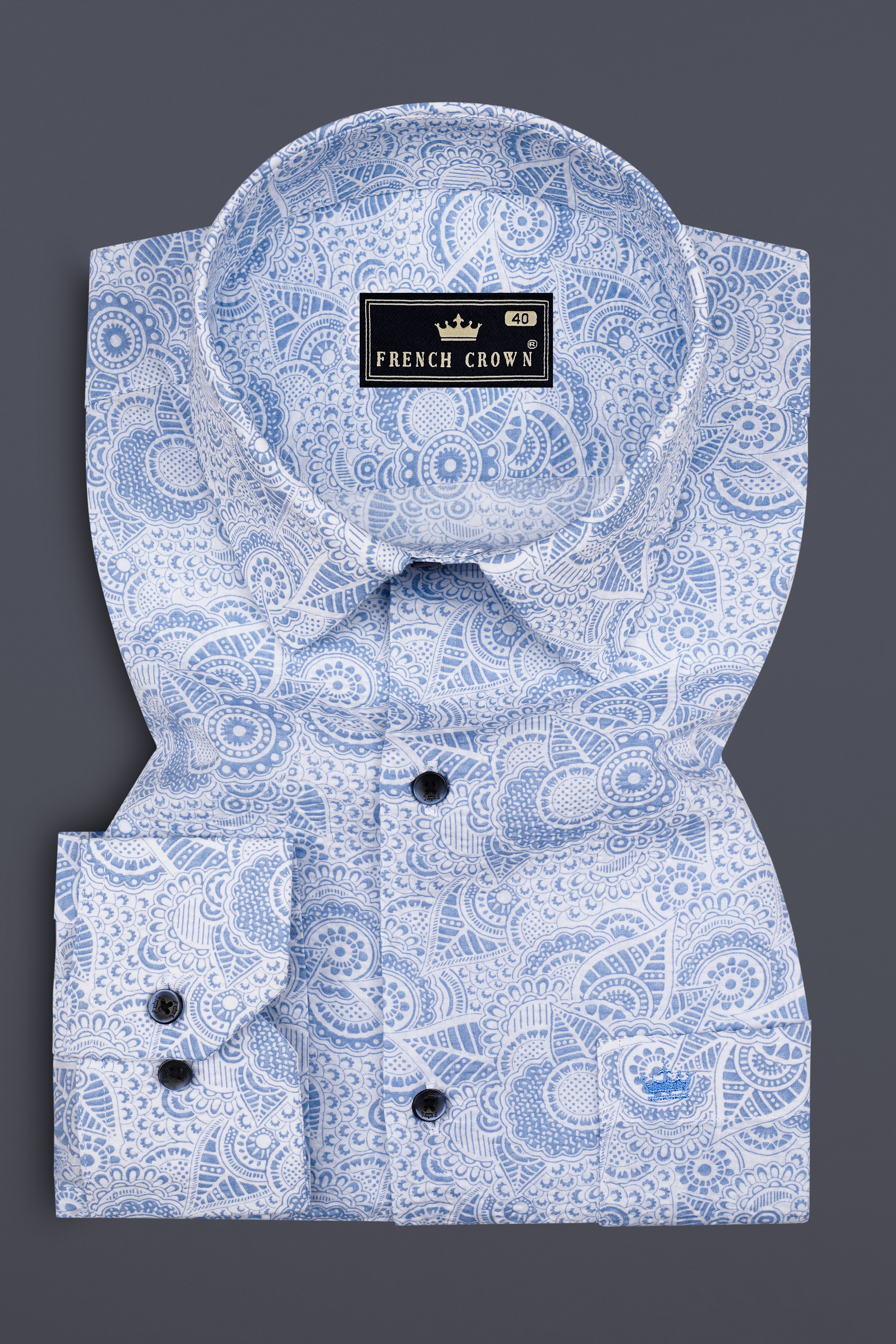 Lunara-Moonstone Blue Floral Paisley Printed Seersucker Super Soft Premium Cotton Casual Shirt