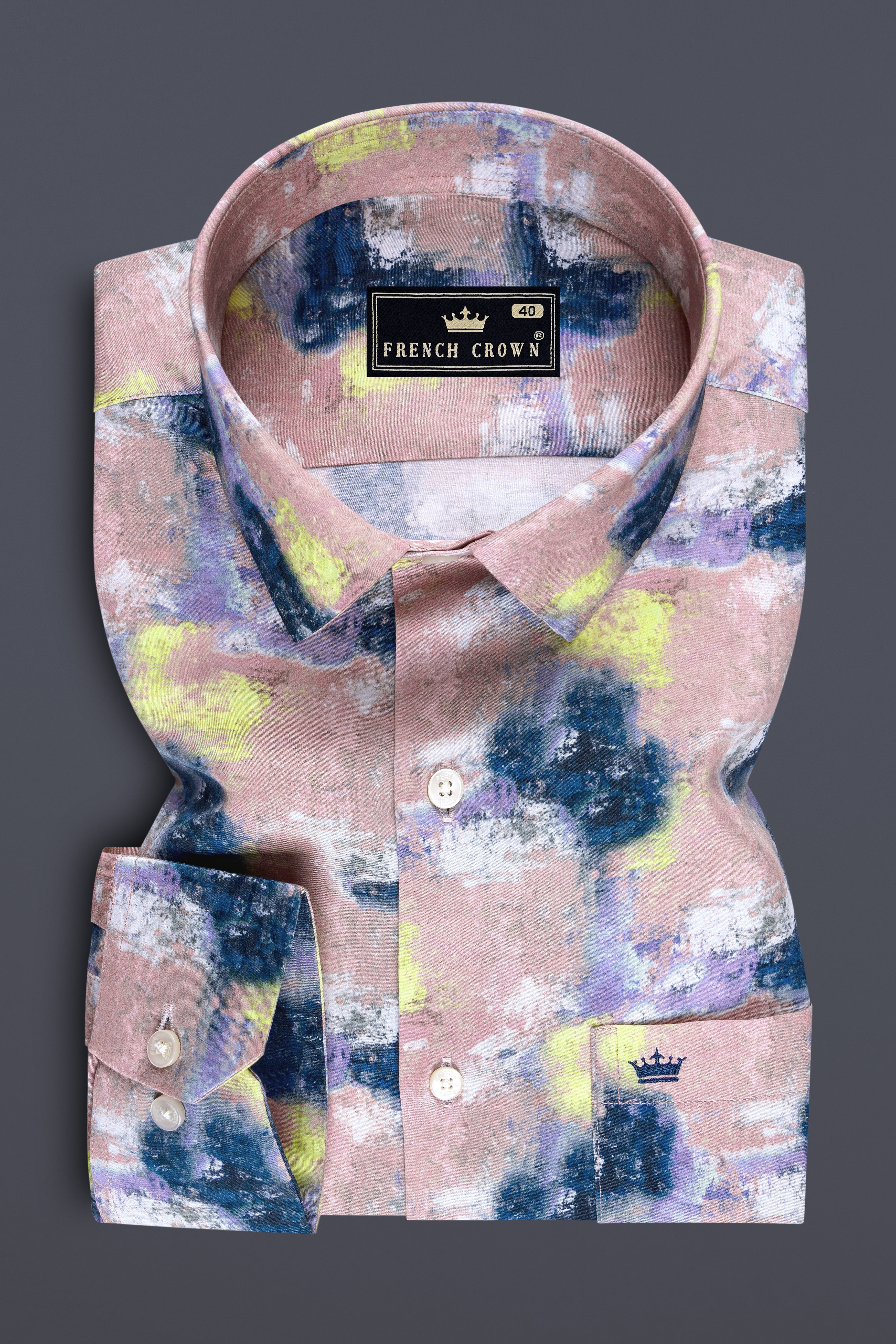 Vivid-Blossom Pink And Chathams Blue Brushstroke Printed Super Soft Premium Cotton Casual Shirt
