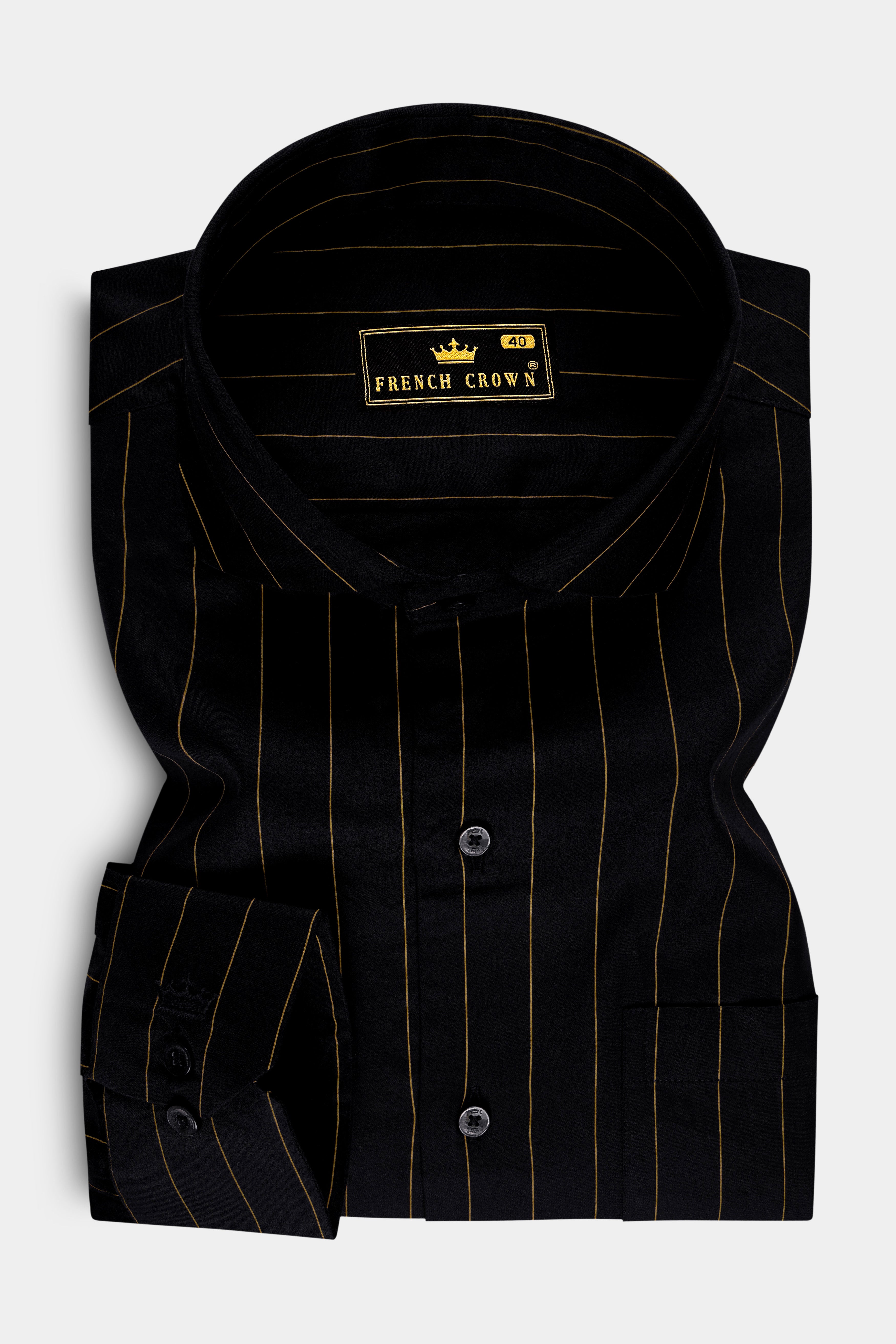 Lustre-Jade Black And Alpine Brown Pin Striped Subtle Sheen Super Soft Premium Cotton Dress Shirt