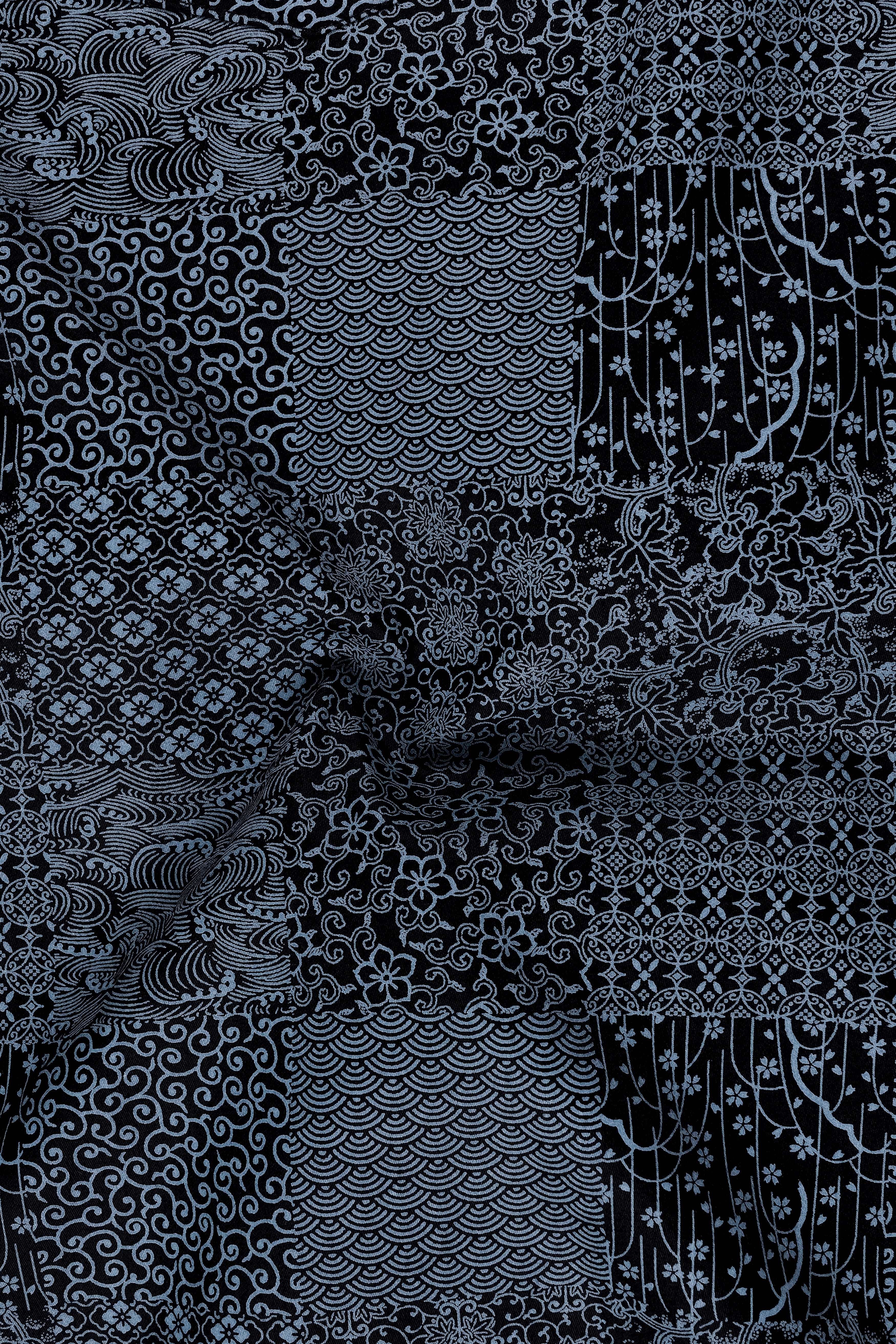 Noiris-Gunmetal Blue And Jade Black Printed Subtle Sheen Super Soft Premium Cotton Semi Formal Shirt