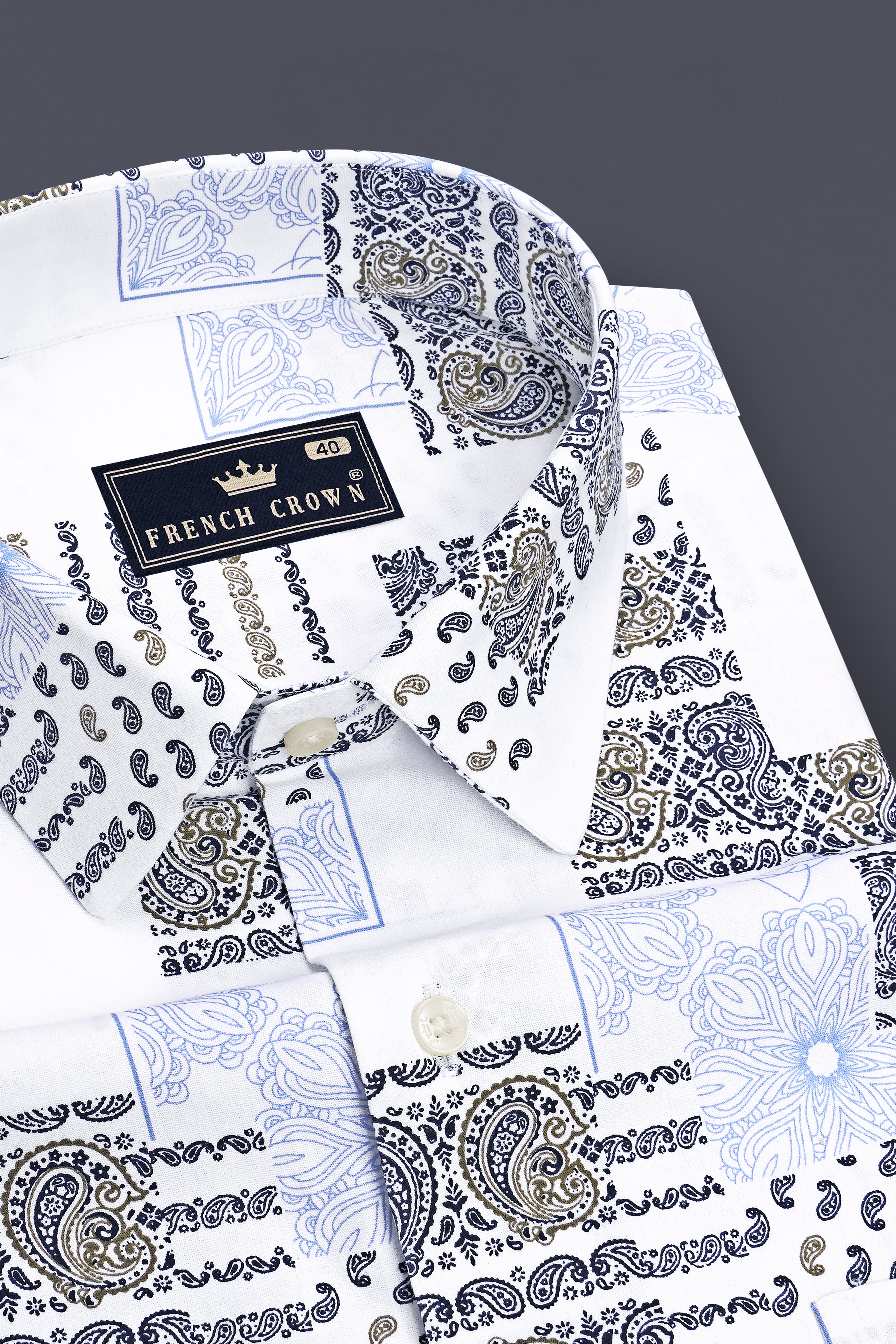 Majestic-Bright White And Lynch Blue Paisley Printed Super Soft Premium Cotton Casual Shirt