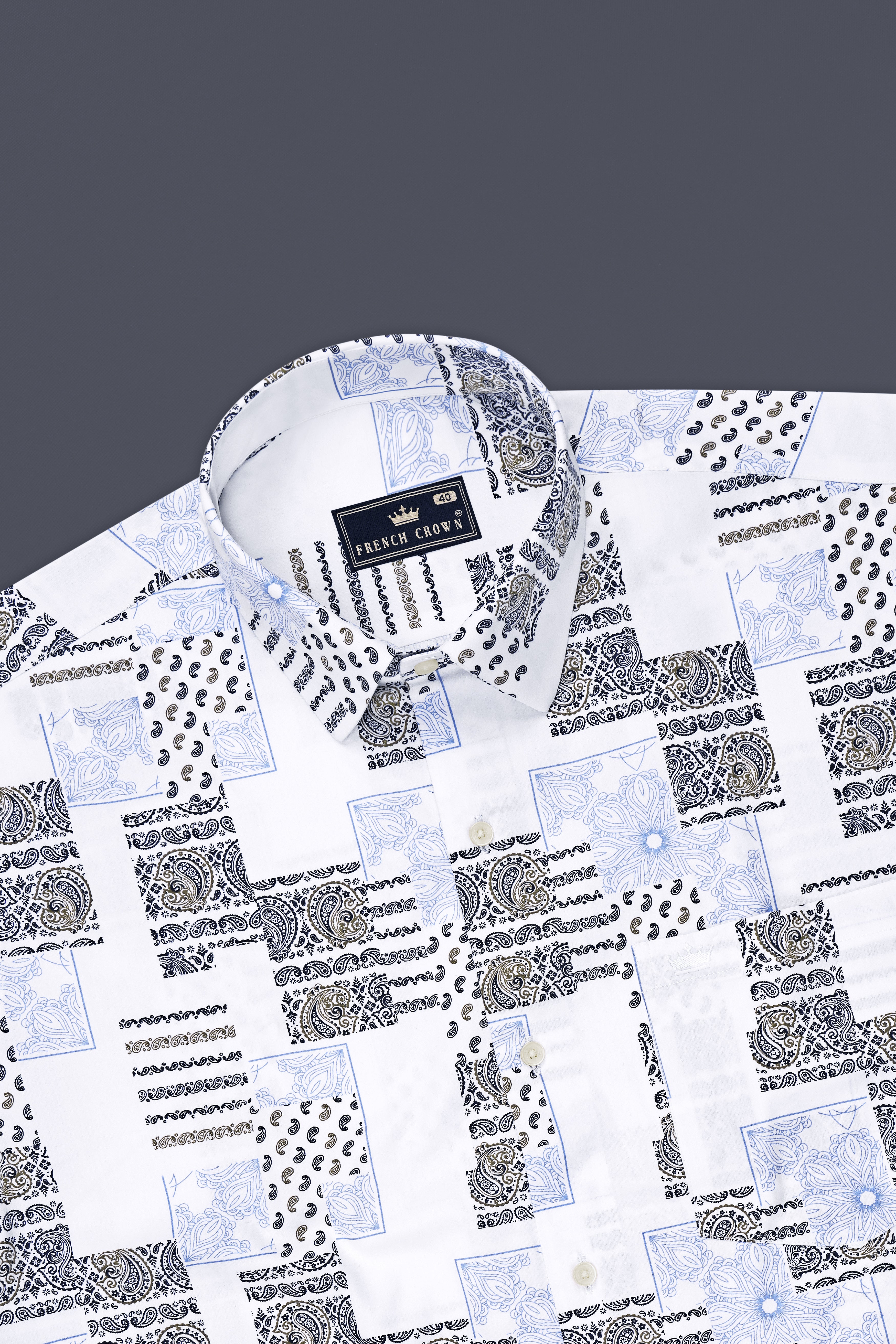 Majestic-Bright White And Lynch Blue Paisley Printed Super Soft Premium Cotton Casual Shirt