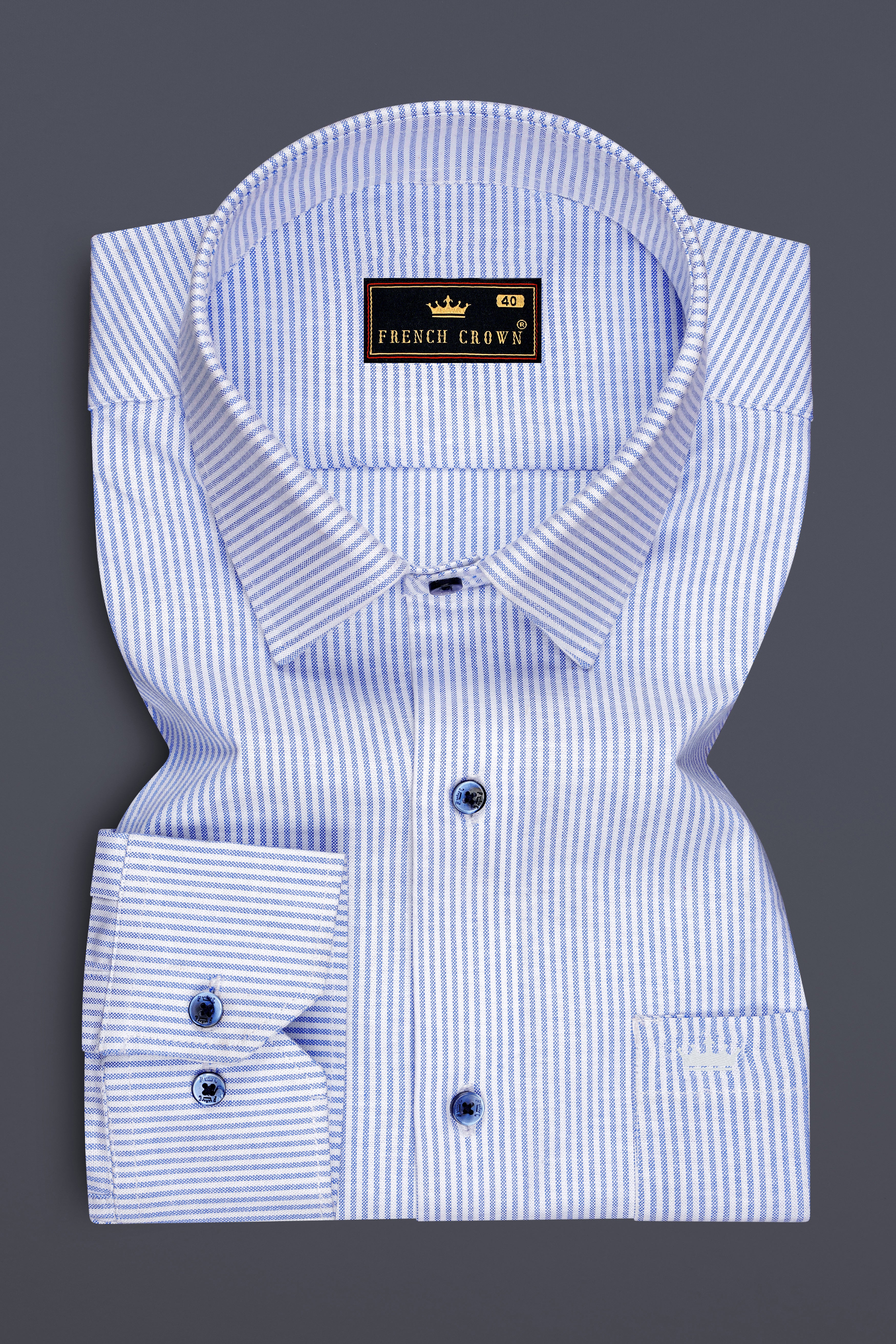 Crest-Cornflower Blue And Bright White Striped Oxford Premium Cotton Dress Shirt