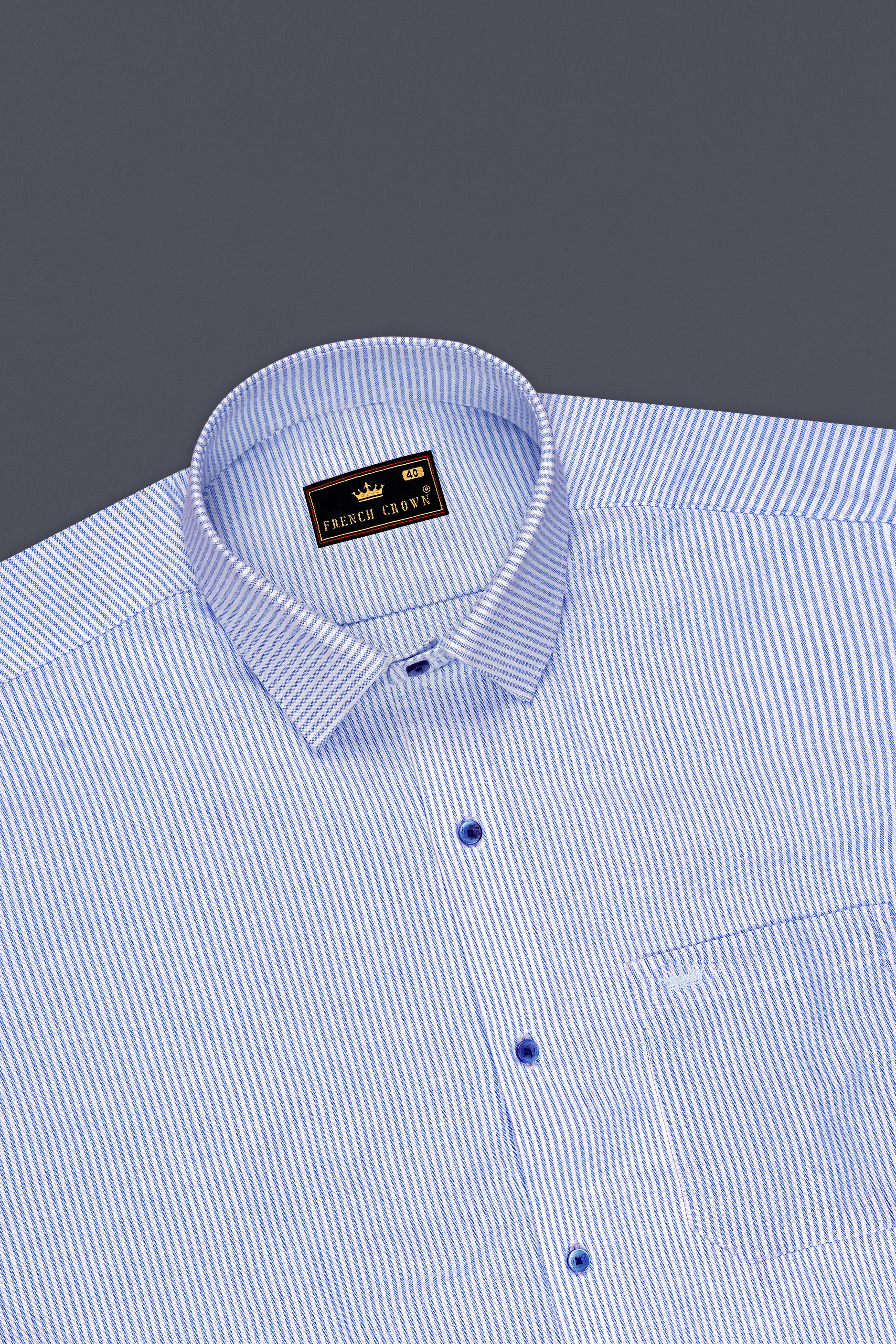 Crest-Cornflower Blue And Bright White Striped Oxford Premium Cotton Dress Shirt