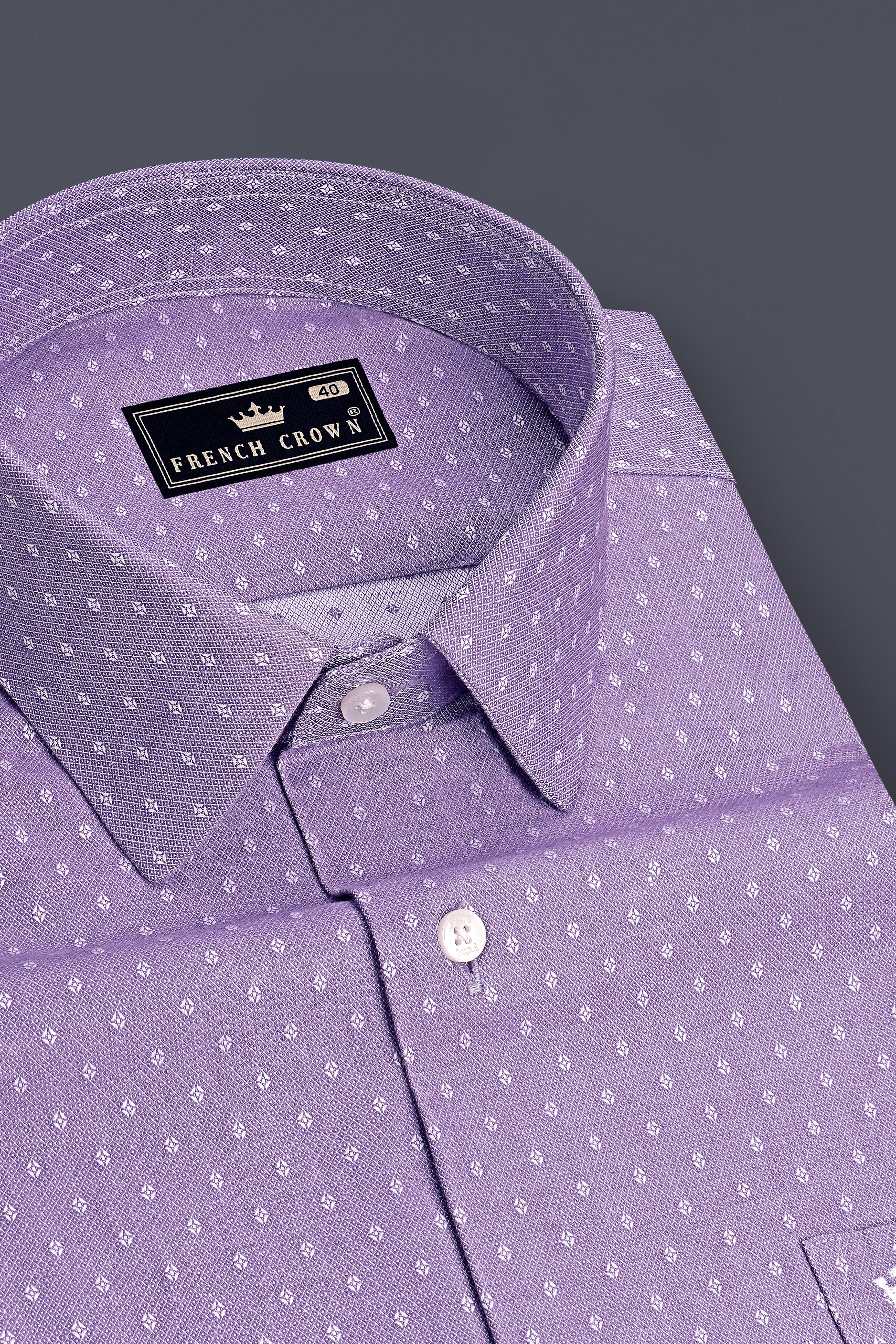 Violet-Wisteria Purple Printed Dobby Premium Giza Cotton Dress Shirt