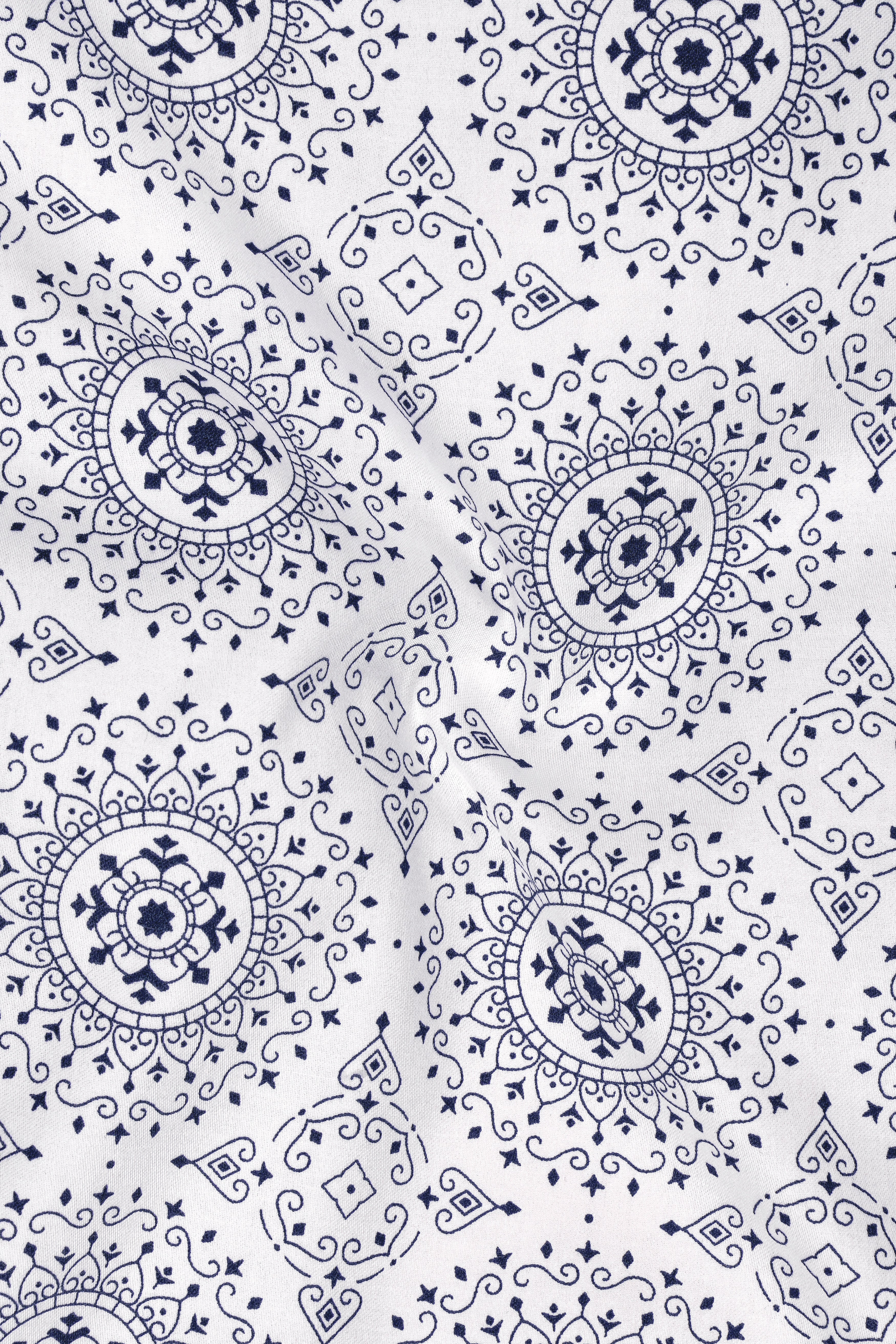 Majestic-Bright White And Midnight Blue Medallion Printed Subtle Sheen Super Soft Premium Cotton Semi Formal Shirt