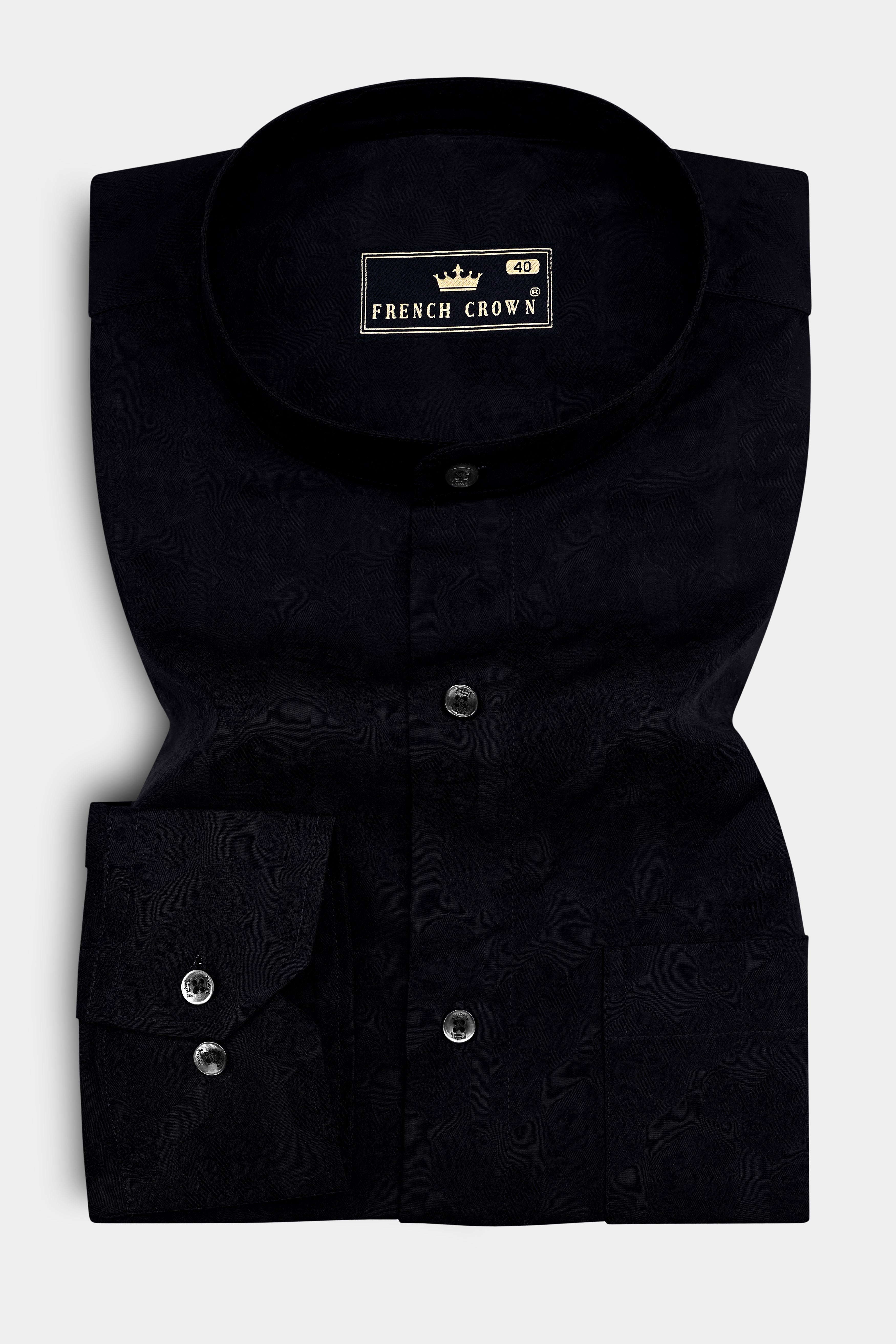 Eclipse-Jade Black Floral Jacquard Textured Premium Cotton Dress Shirt