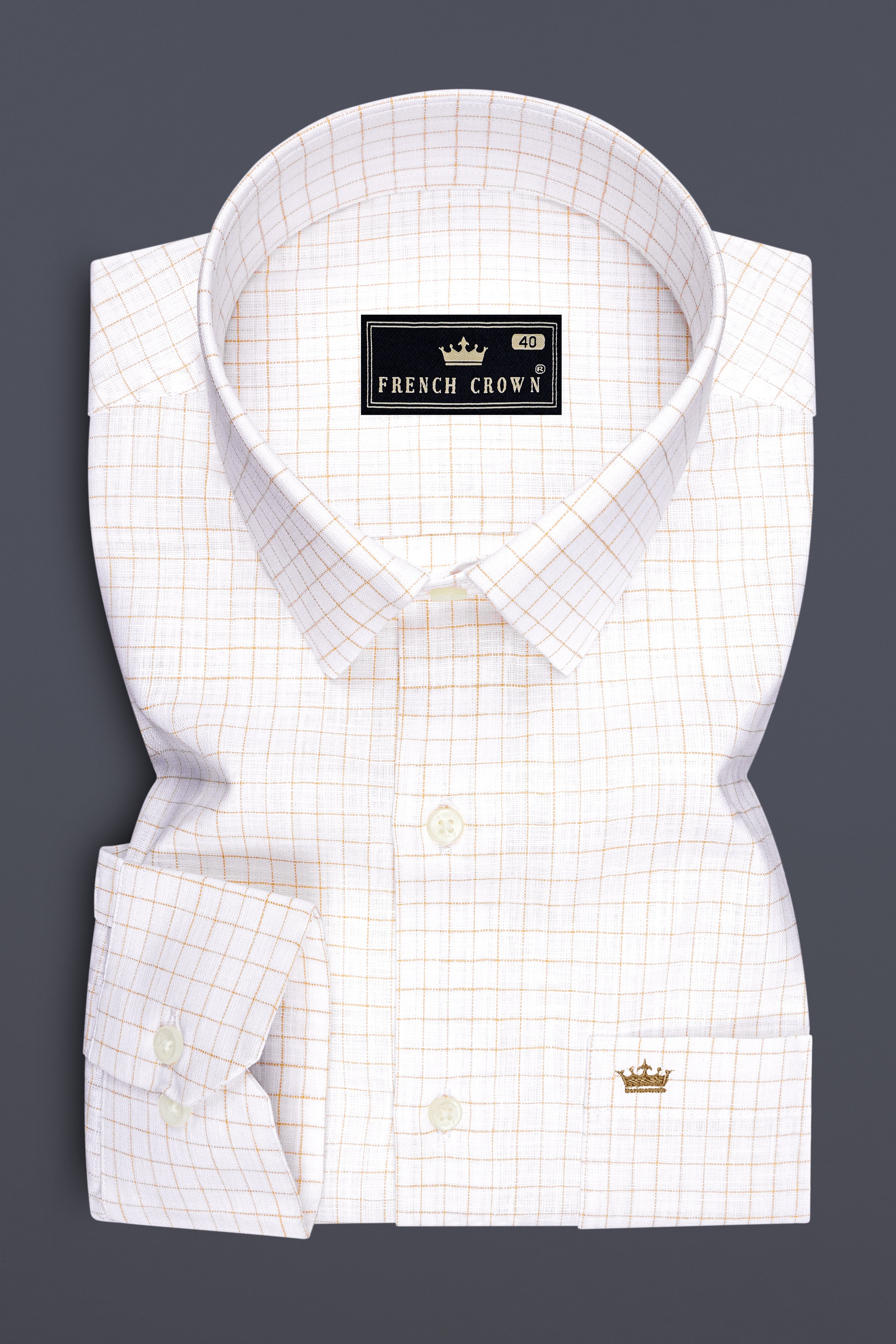 Bristol-Bright White And Tan Brown Windowpane Luxurious Linen Dress Shirt