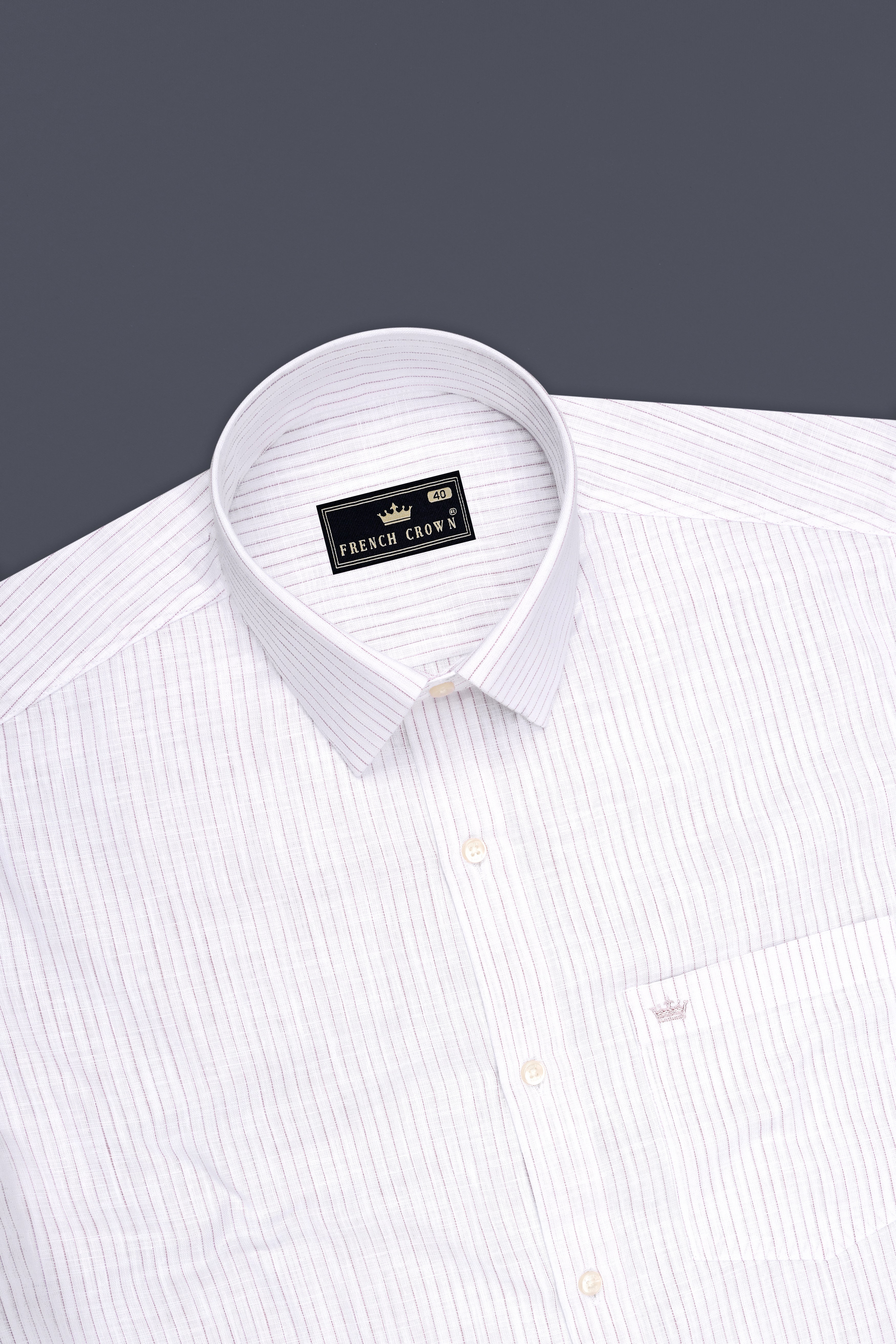 Zephyr-Bright White And Wisteria Pink Pin Striped Luxurious Linen Dress Shirt