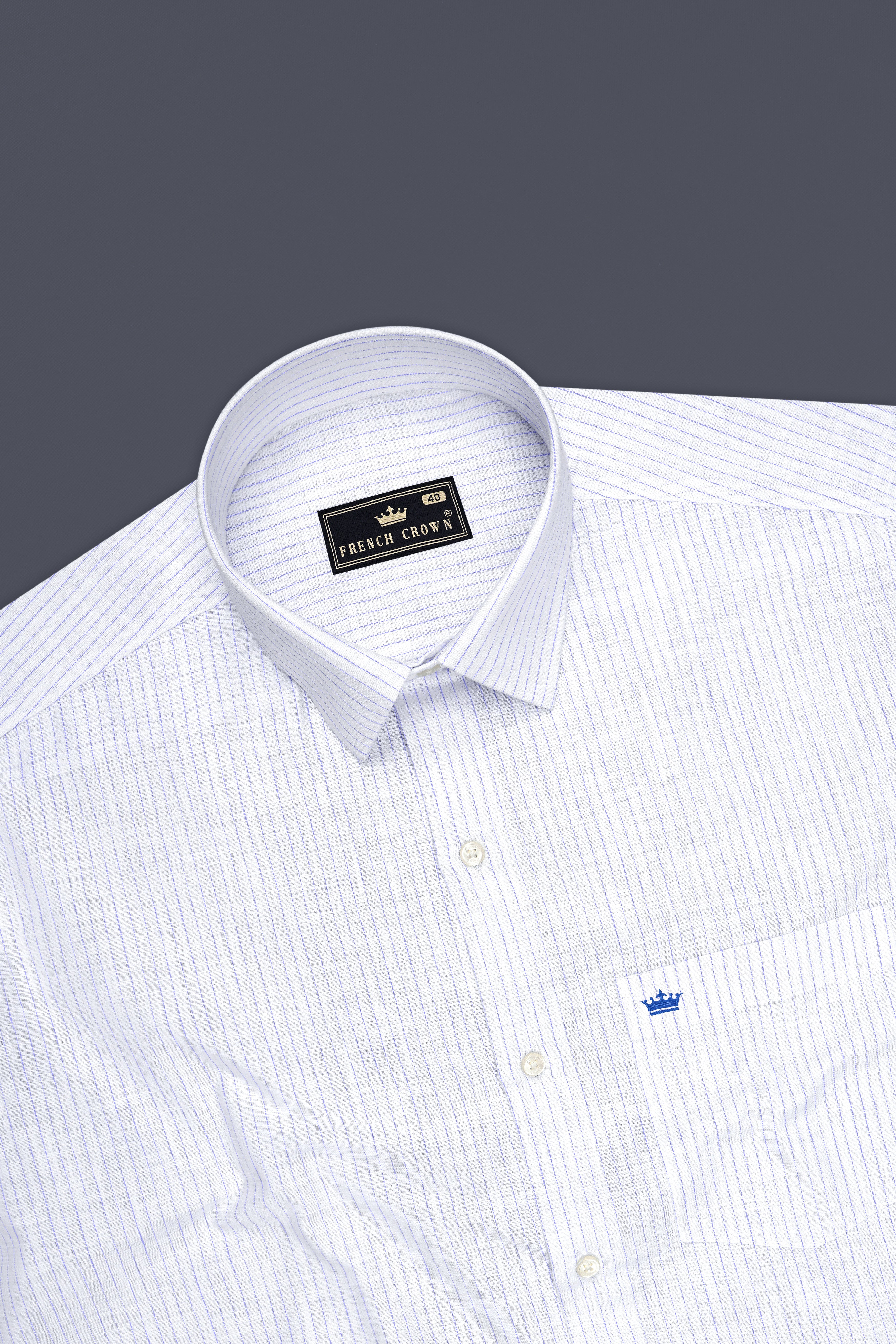 Sailor-Bright White And Portage Blue Pin Striped Luxurious Linen Dress Shirt