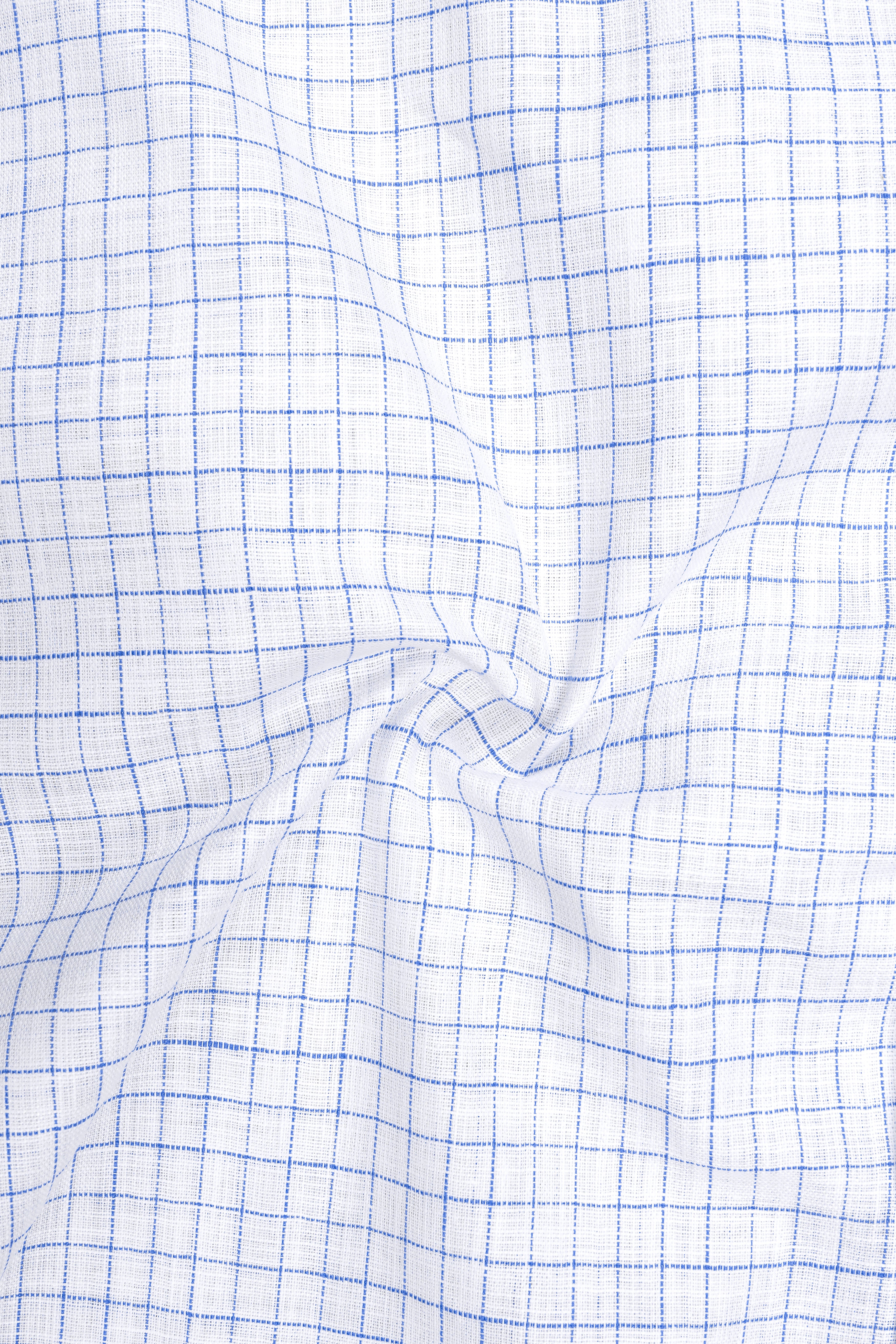 Breeze-Bright White And Tufts Blue Windowpane Luxurious Linen Dress Shirt