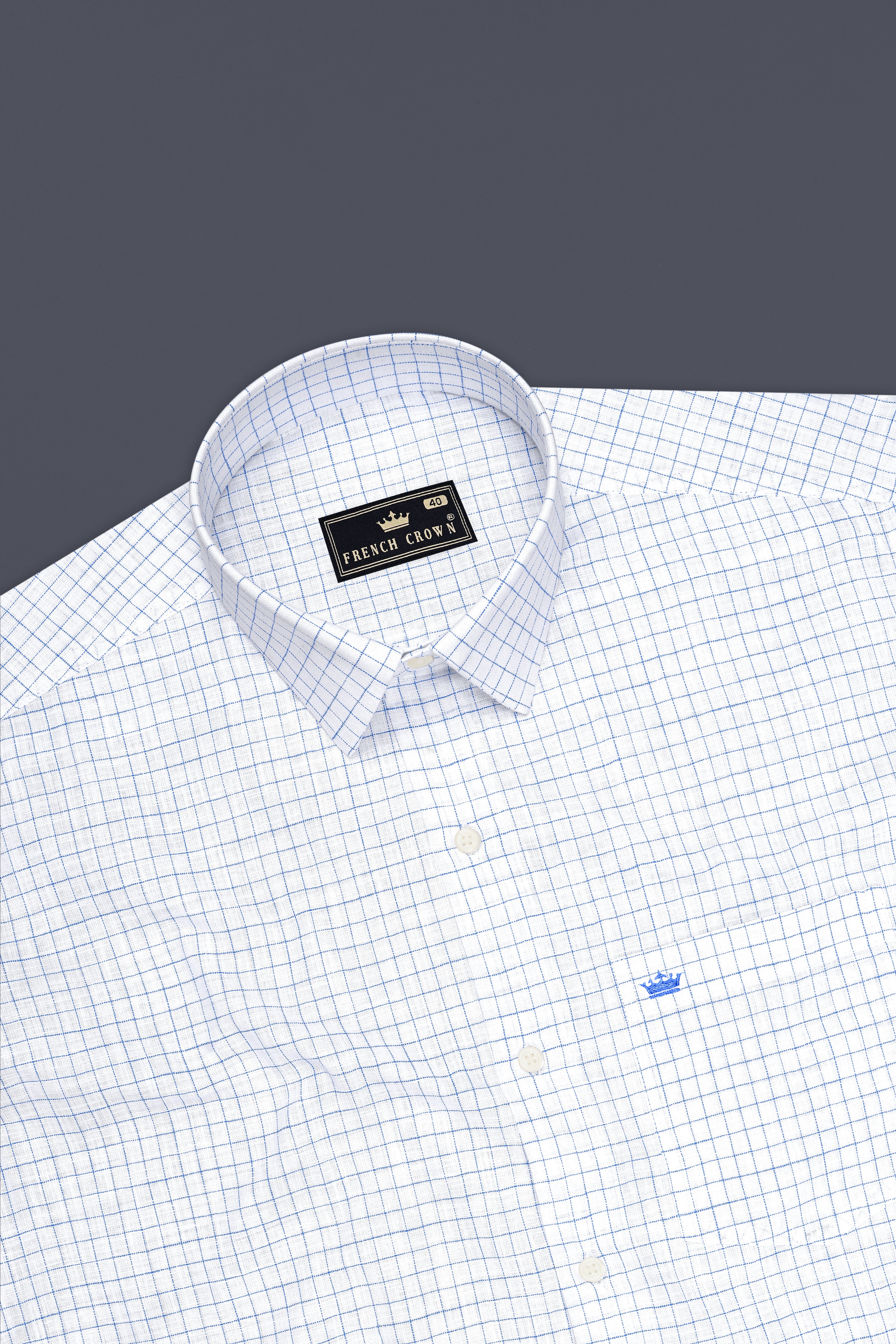 Breeze-Bright White And Tufts Blue Windowpane Luxurious Linen Dress Shirt