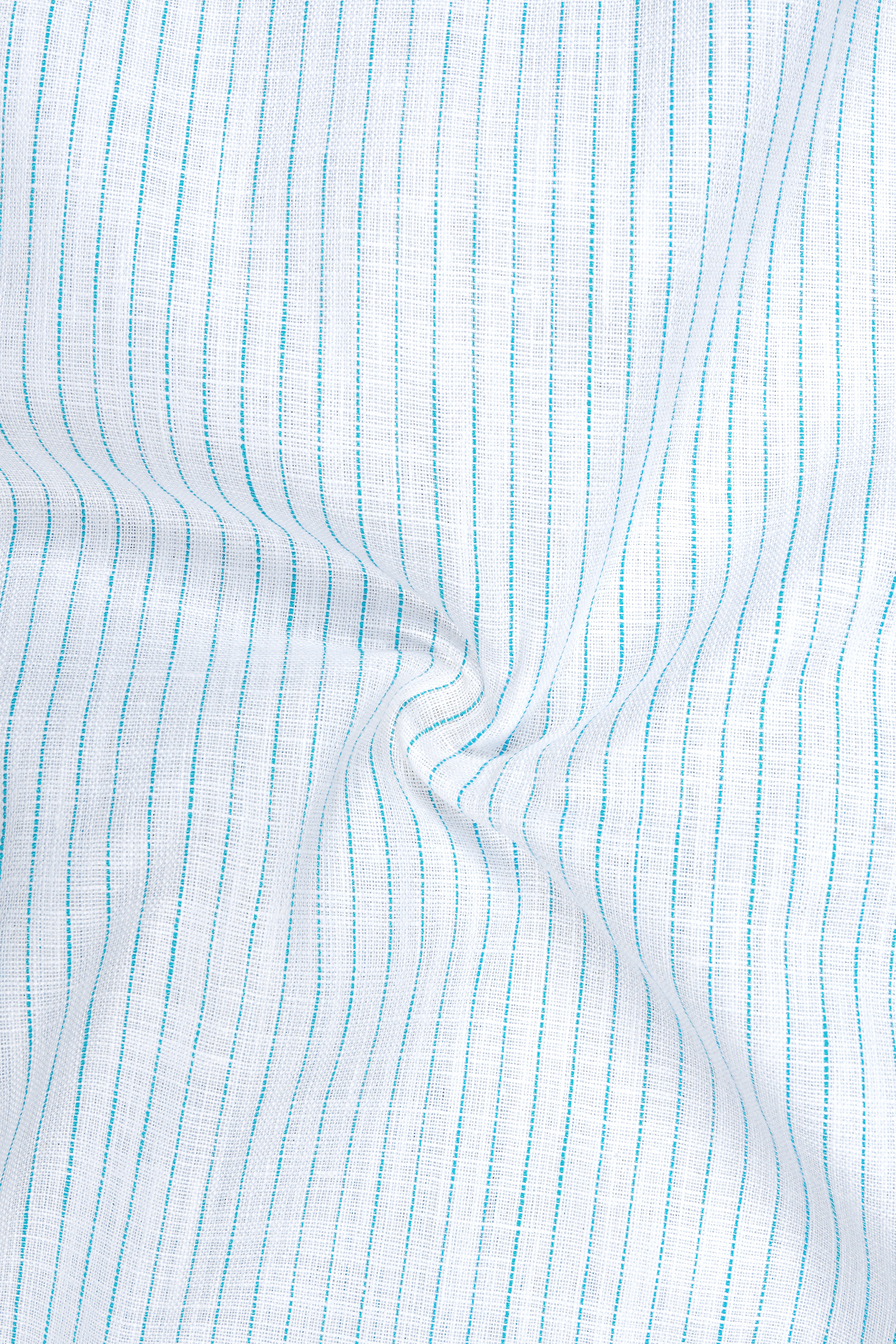 Marina-Bright White And Turquoise Blue Pin Striped Luxurious Linen Dress Shirt
