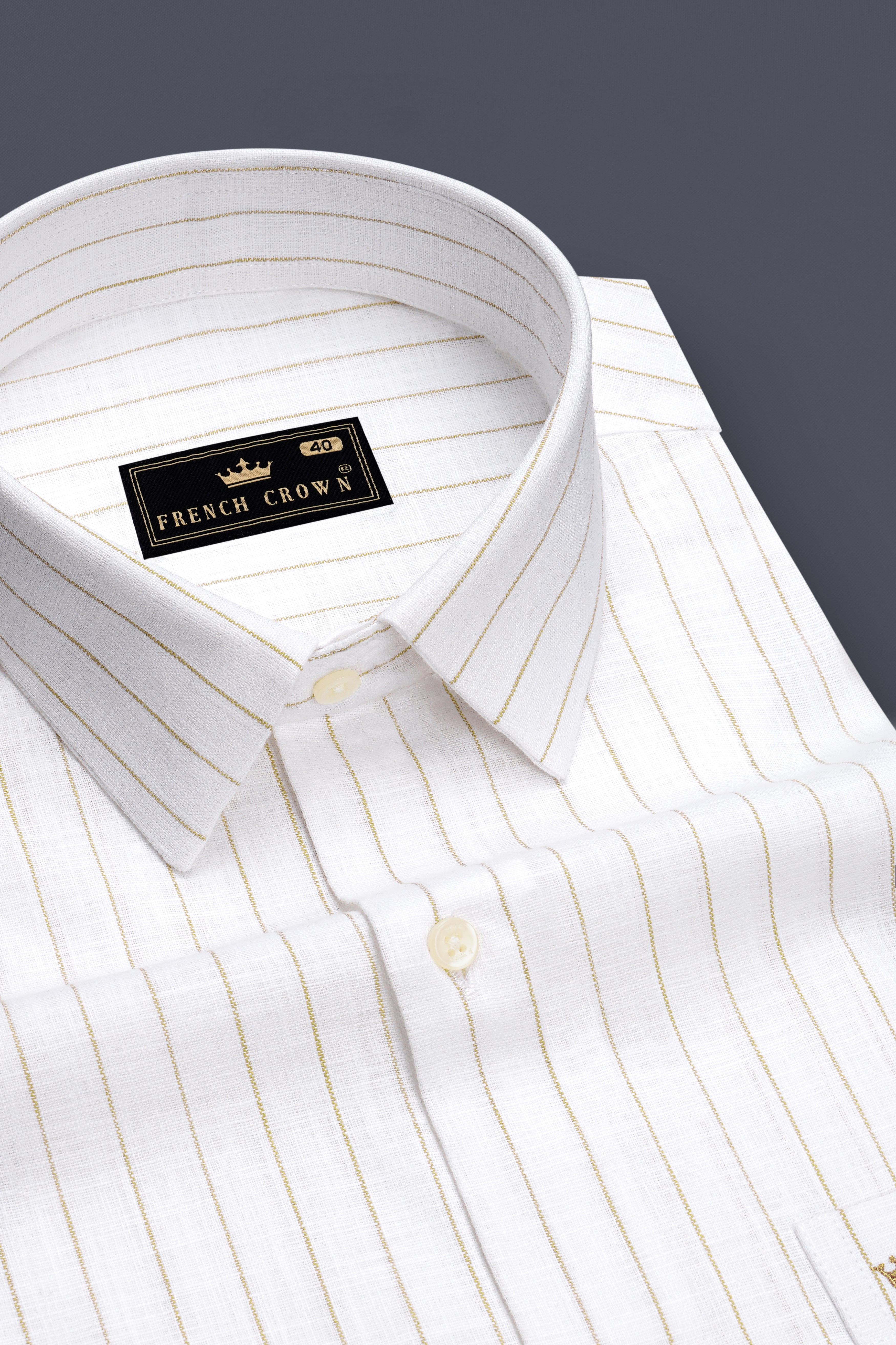 Marlow-Bright White And Sorrell Brown Pin Striped Luxurious Linen Dress Shirt