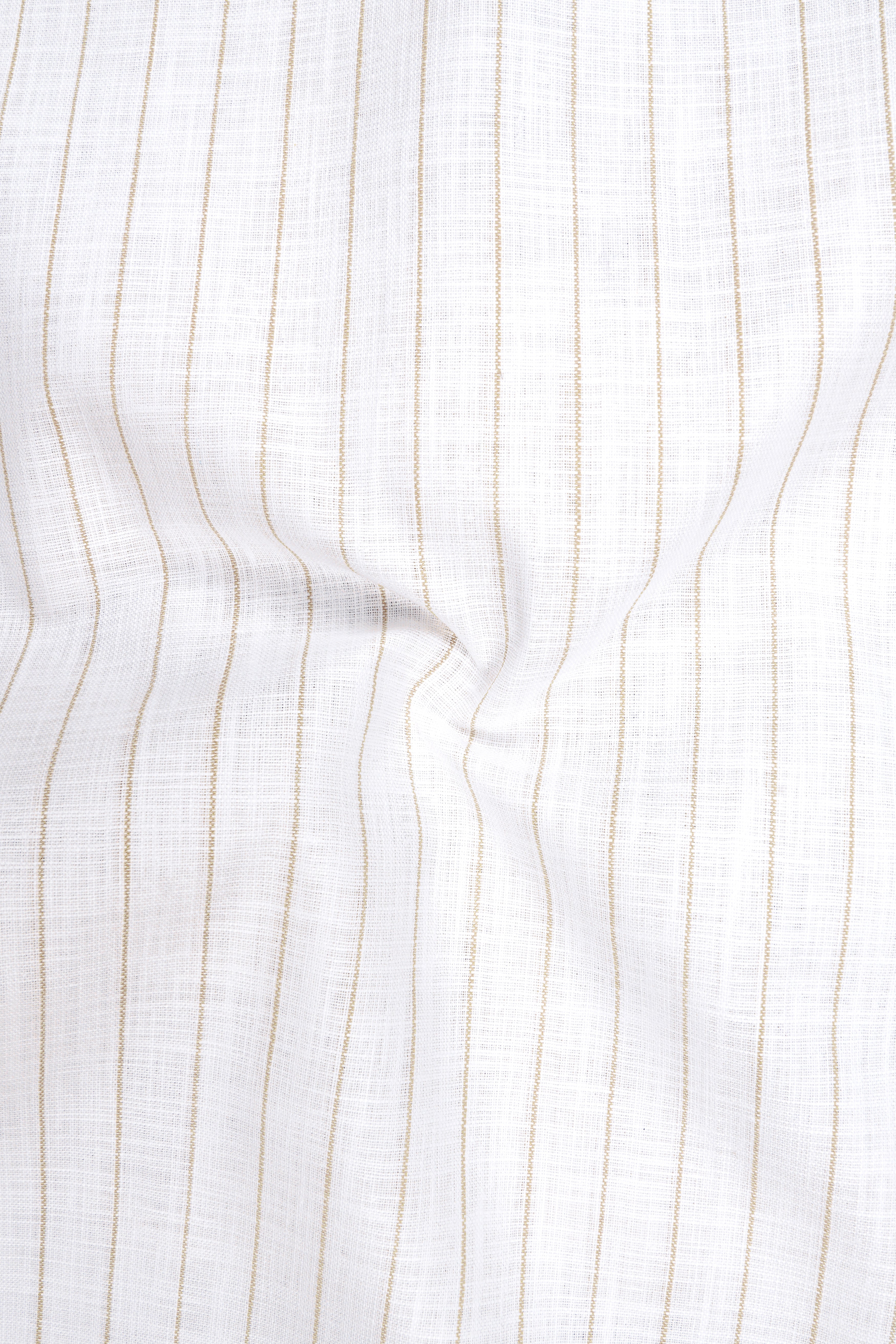 Marlow-Bright White And Sorrell Brown Pin Striped Luxurious Linen Dress Shirt