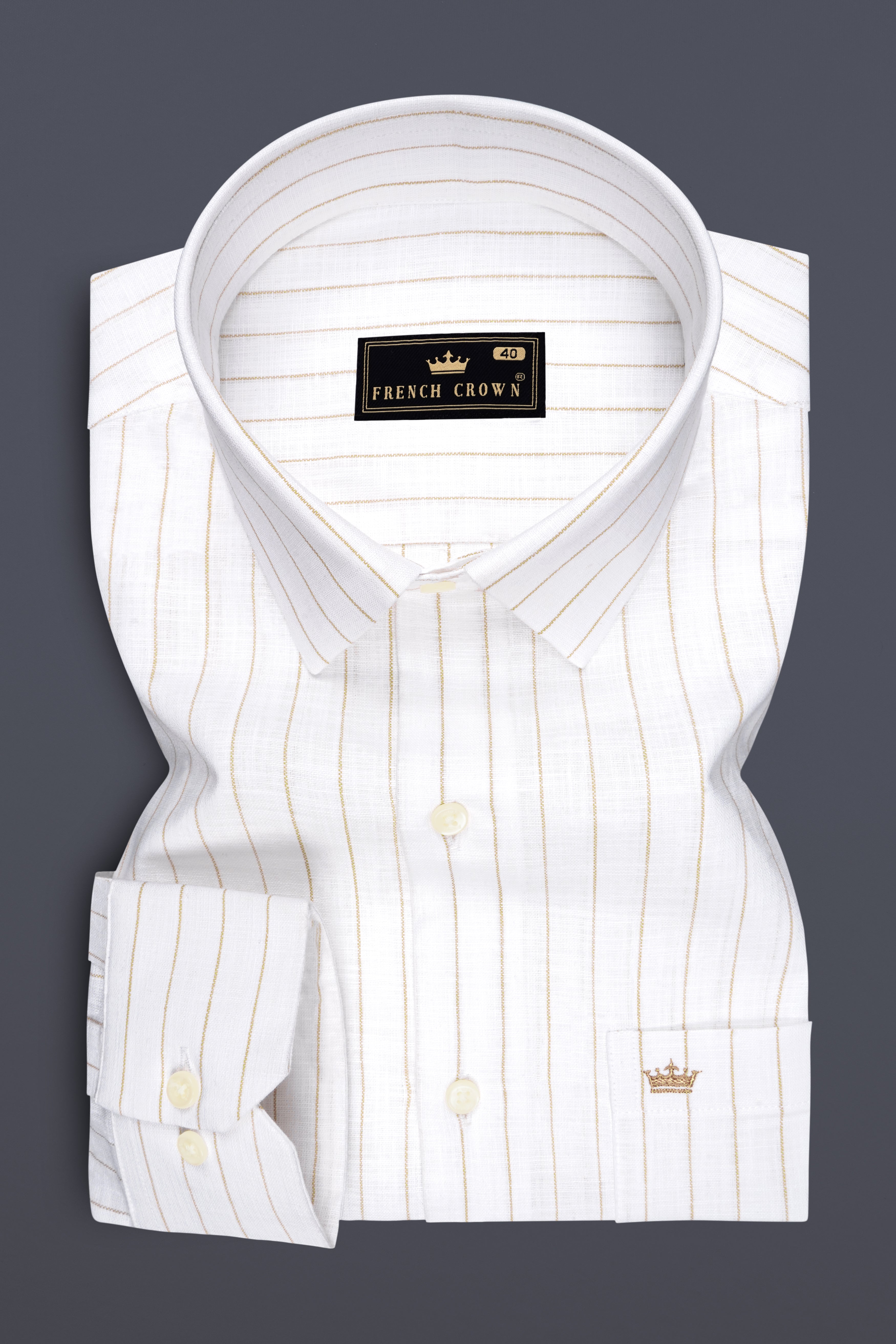 Marlow-Bright White And Sorrell Brown Pin Striped Luxurious Linen Dress Shirt