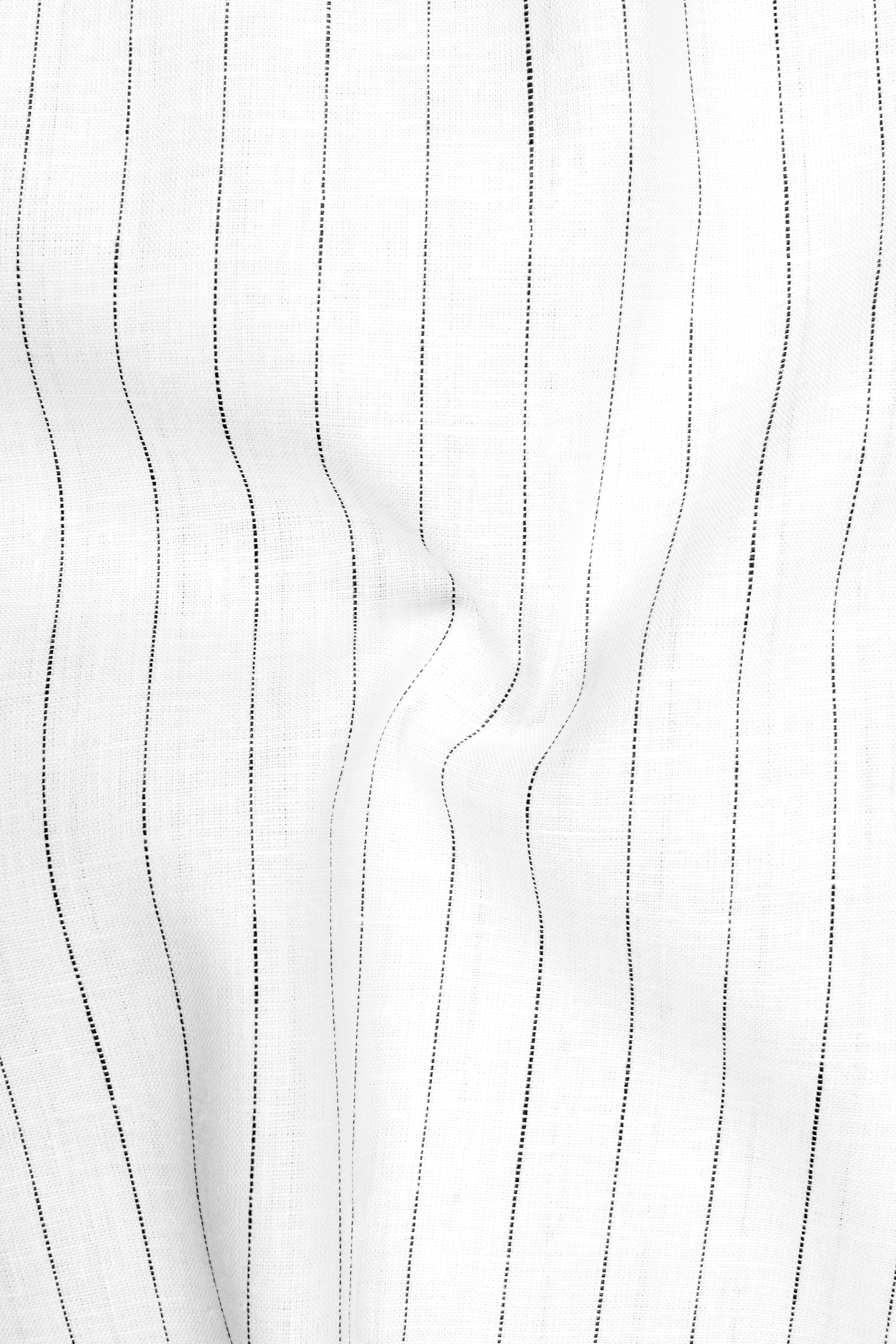 Striata-Bright White And Stack Gray Pin Striped 100% Pure Luxurious Linen Dress Shirt