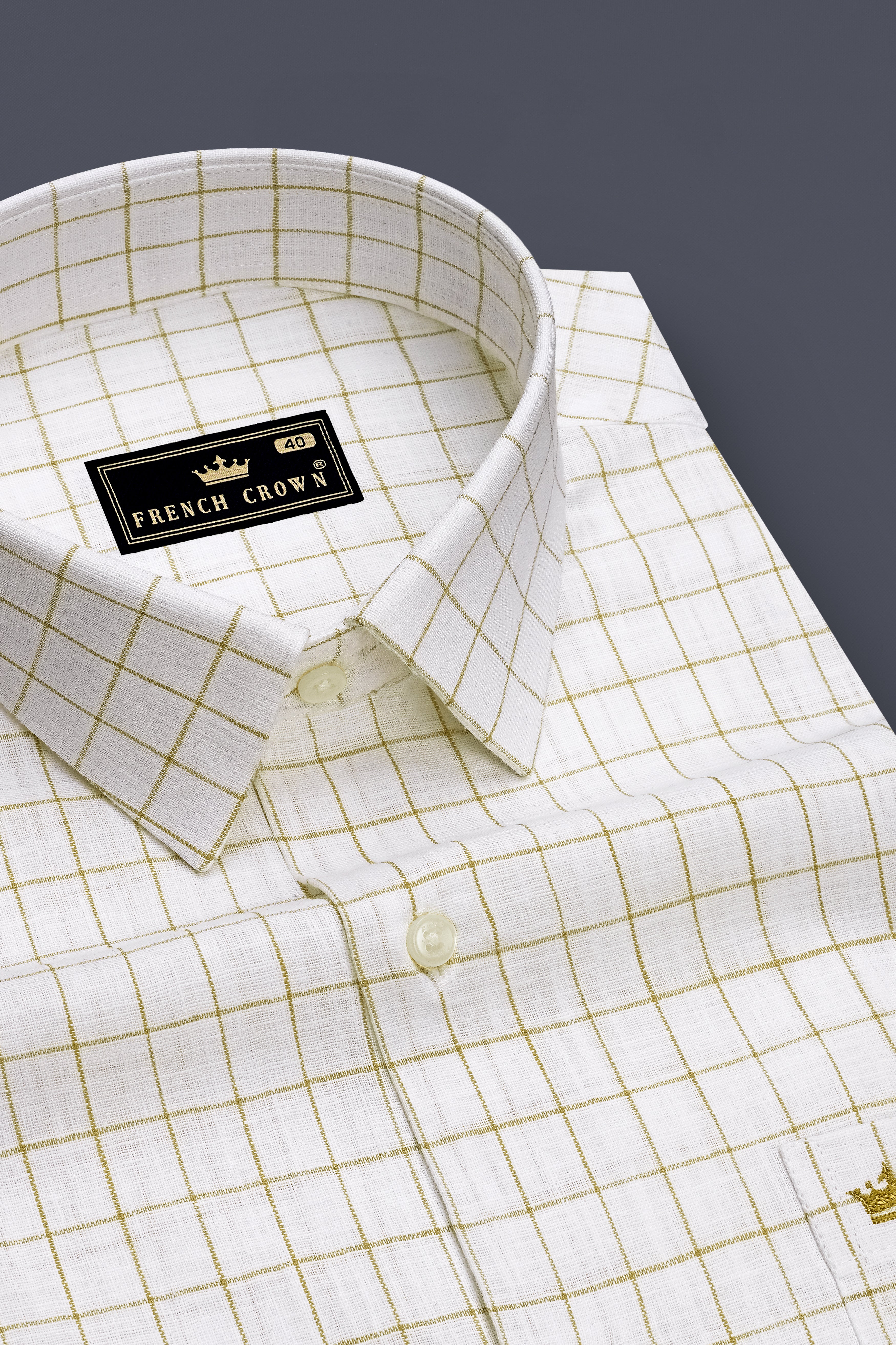 Sierra-Bright White And Muesli Brown Windowpane Luxurious Linen Dress Shirt
