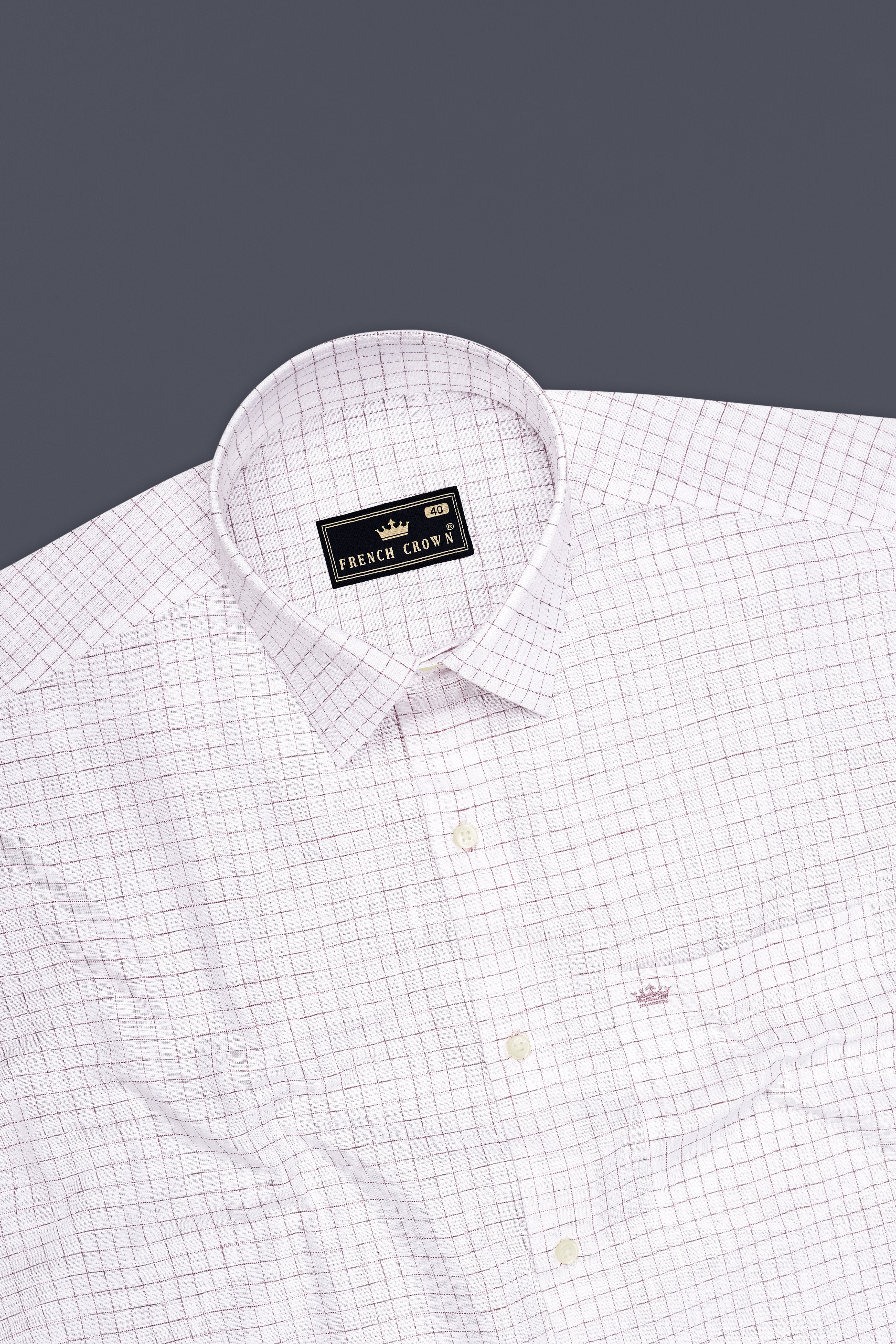 Eminence-Bright White And Nobel Pink Windowpane Luxurious Linen Dress Shirt