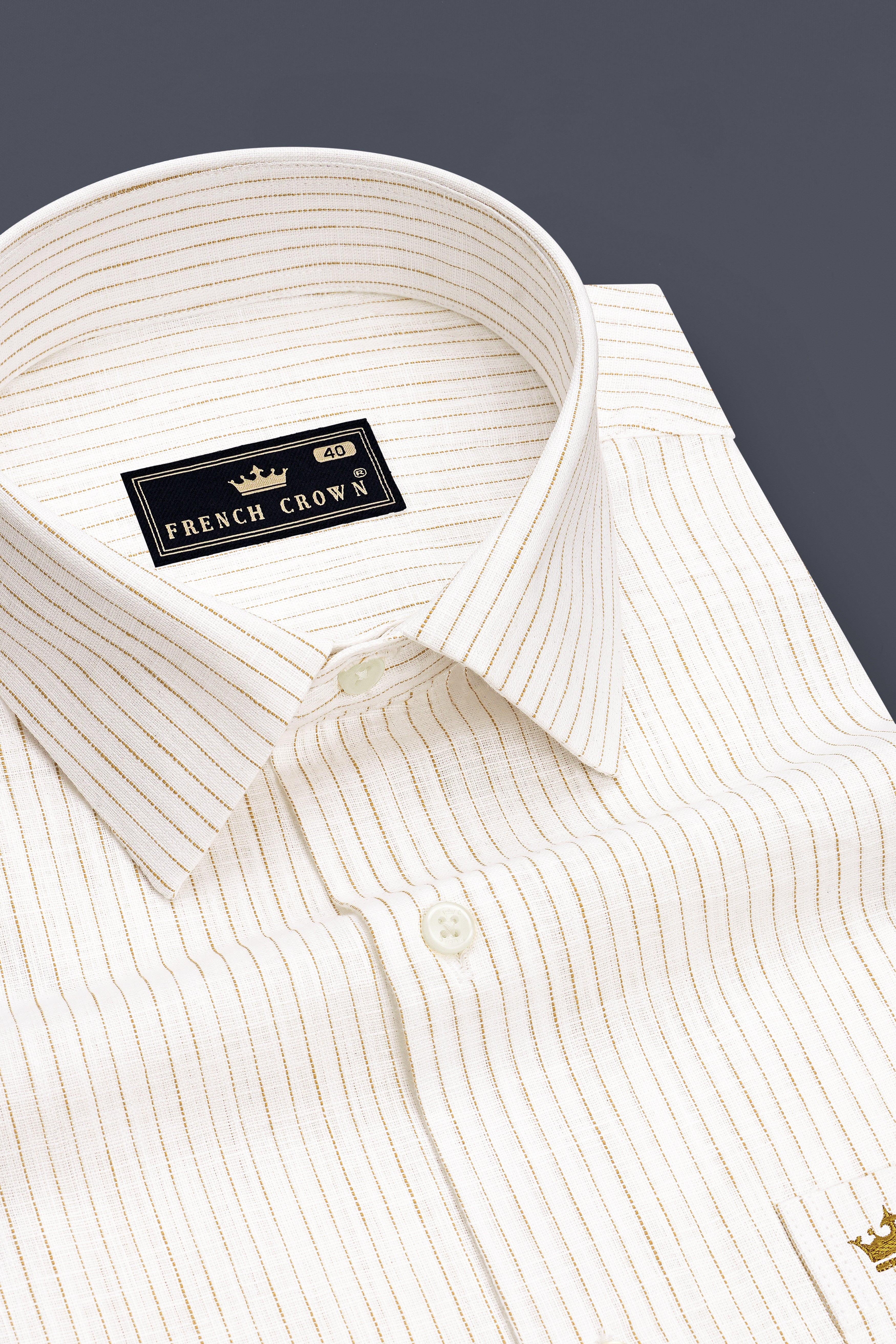 Oasis-Bright White And Sandy Brown Pin Striped Luxurious Linen Dress Shirt