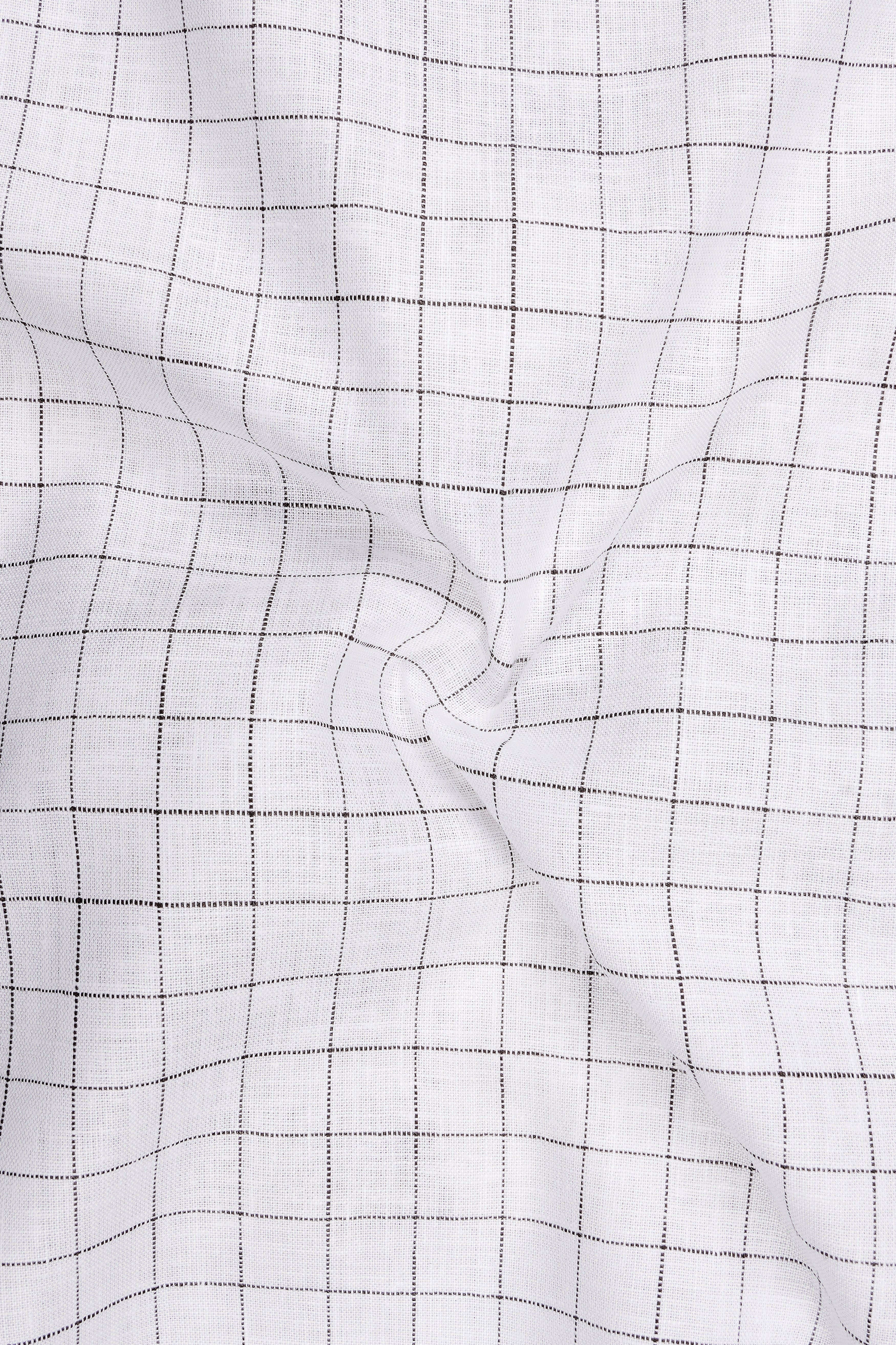 Horizon-Bright White And Woody Gray Windowpane 100% Pure Luxurious Linen Dress Shirt