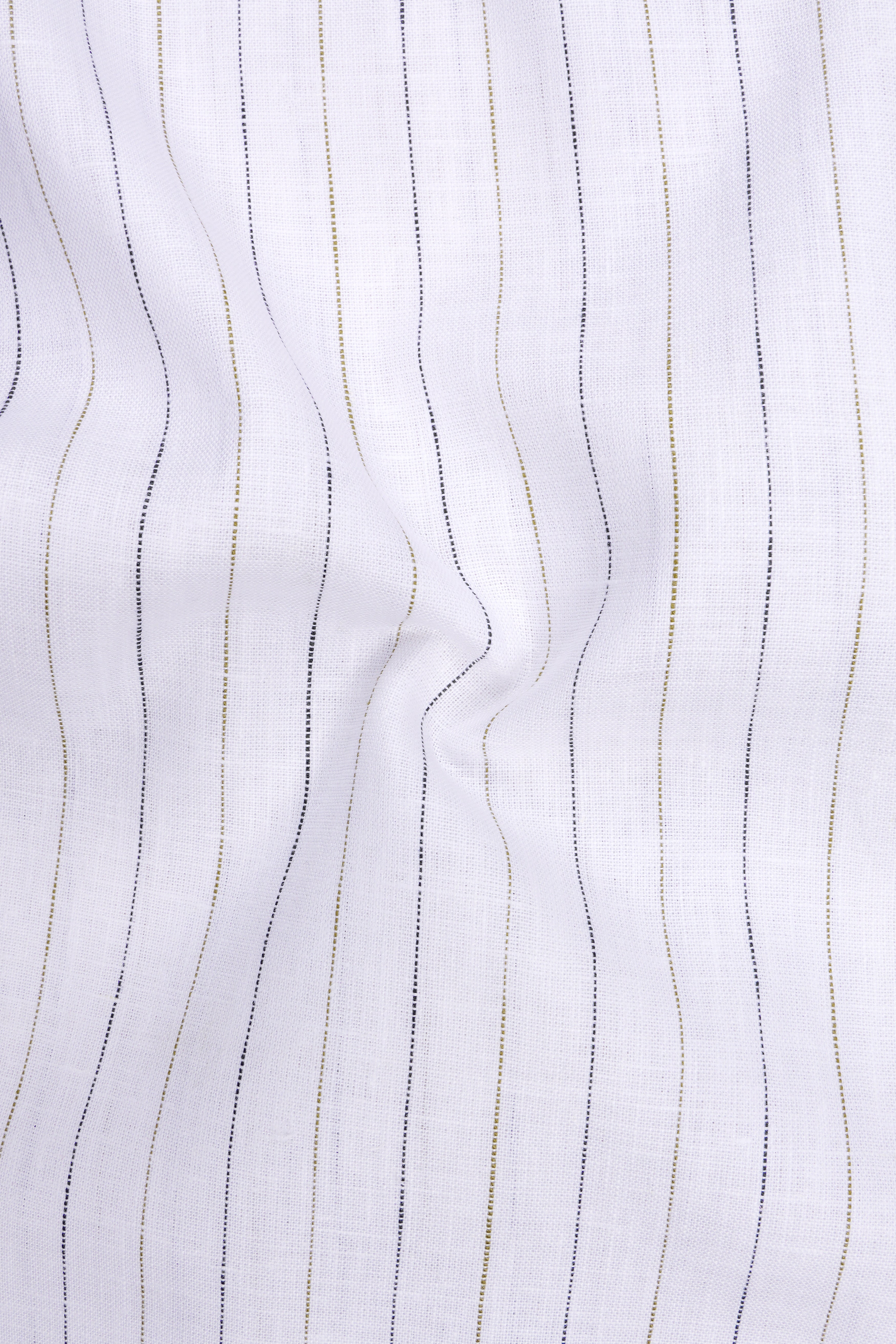 Solace-Bright White And Sandrift Brown Pin Striped 100% Pure Luxurious Linen Dress Shirt