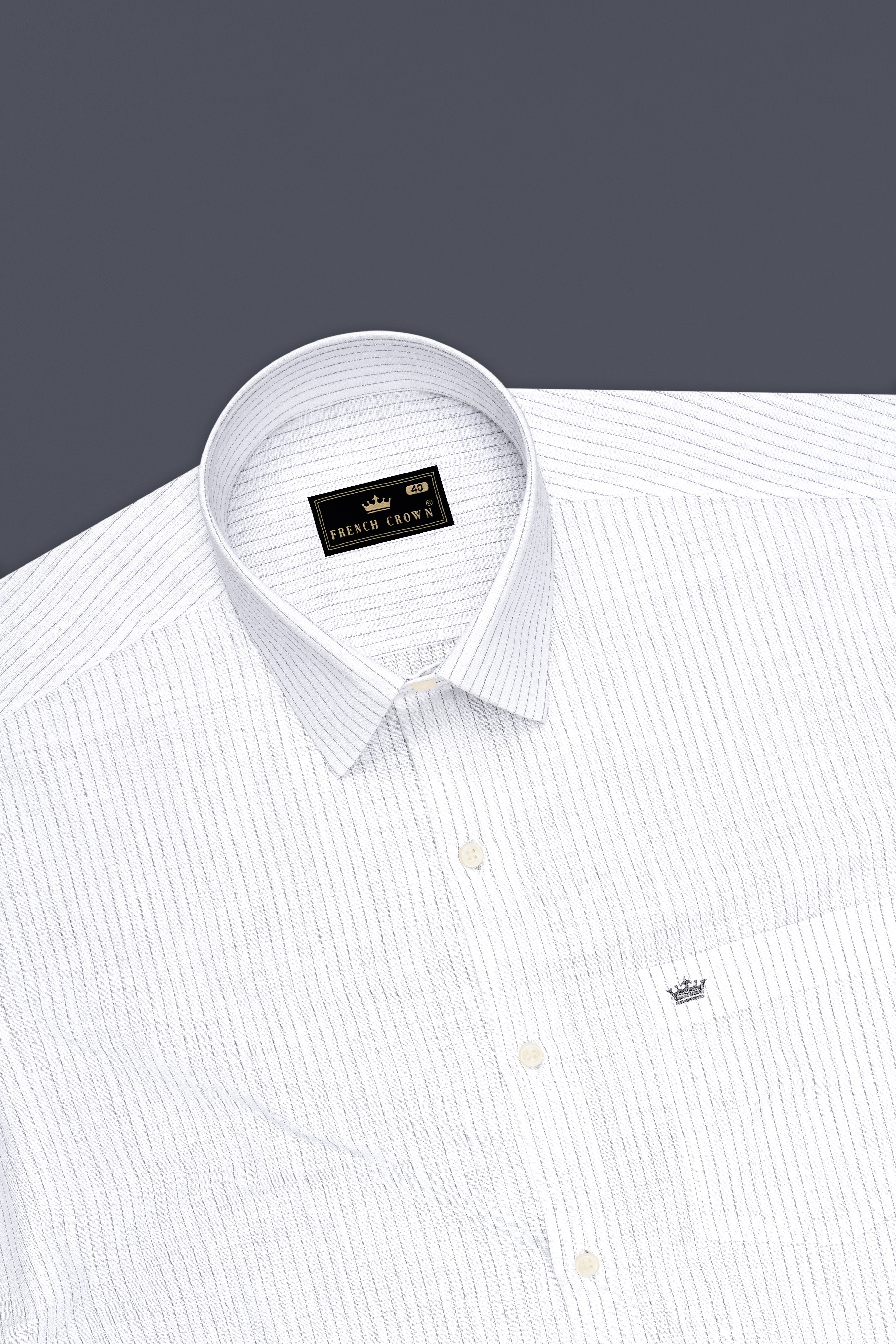 Poise-Bright White And Chalice Gray Pin Striped Luxurious Linen Dress Shirt