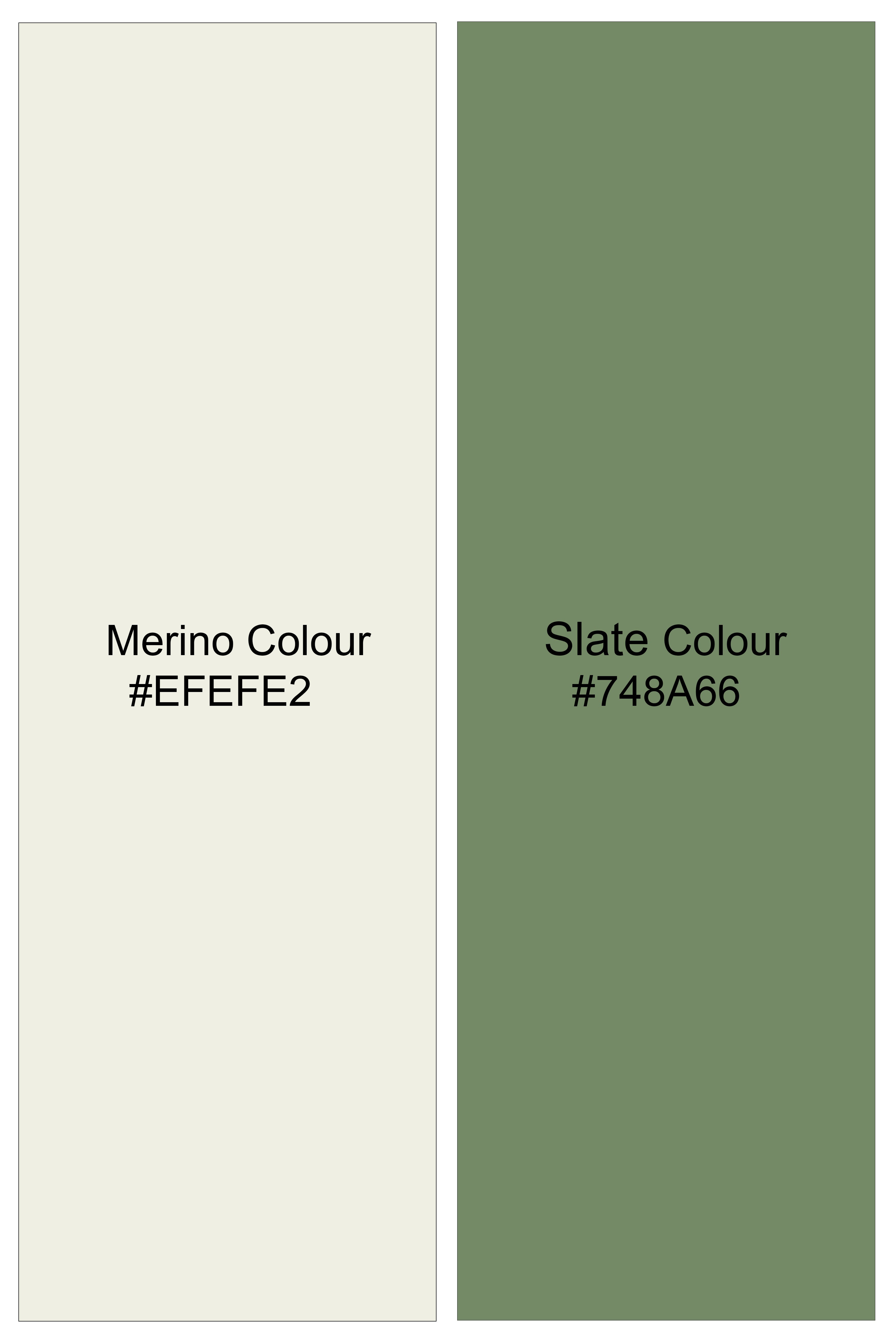 Solace-Marino Cream And Slate Green Printed Seersucker Giza Cotton Casual Shirt