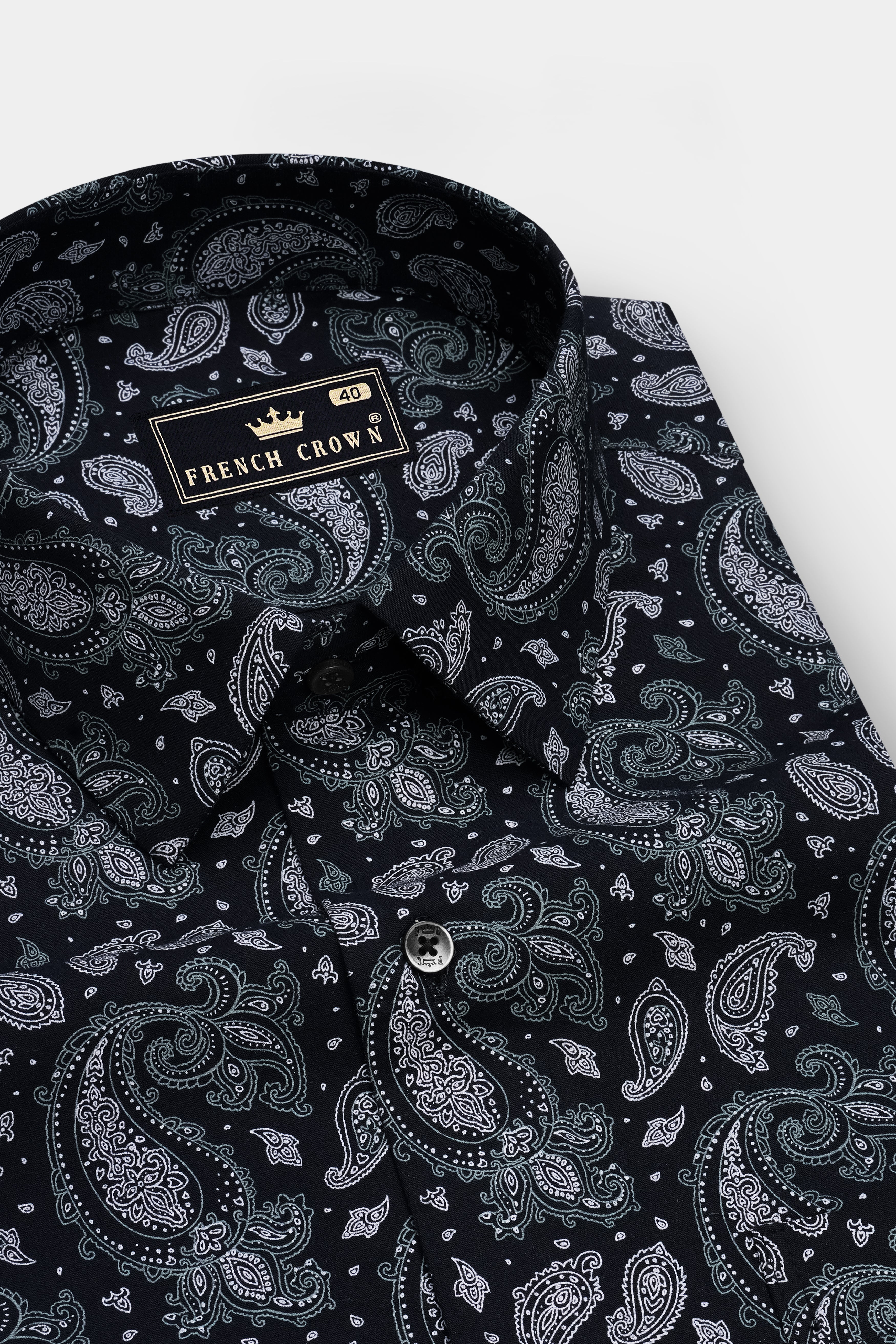 Noir-Jade Black Paisley Printed Super Soft Premium Cotton Semi Formal Shirt